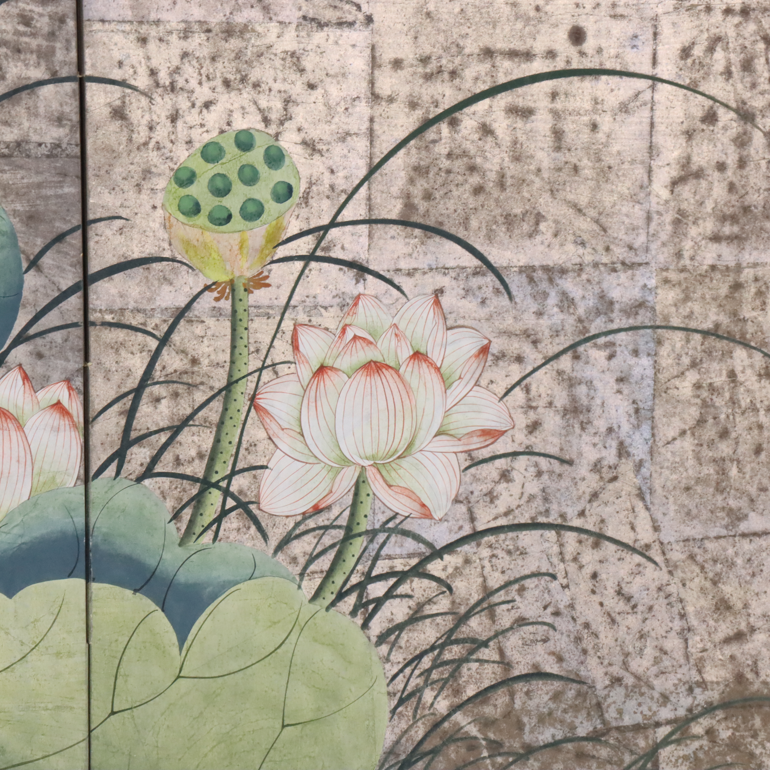 Chinese Style Hand-Painted Duck Pond Four-Panel Screen