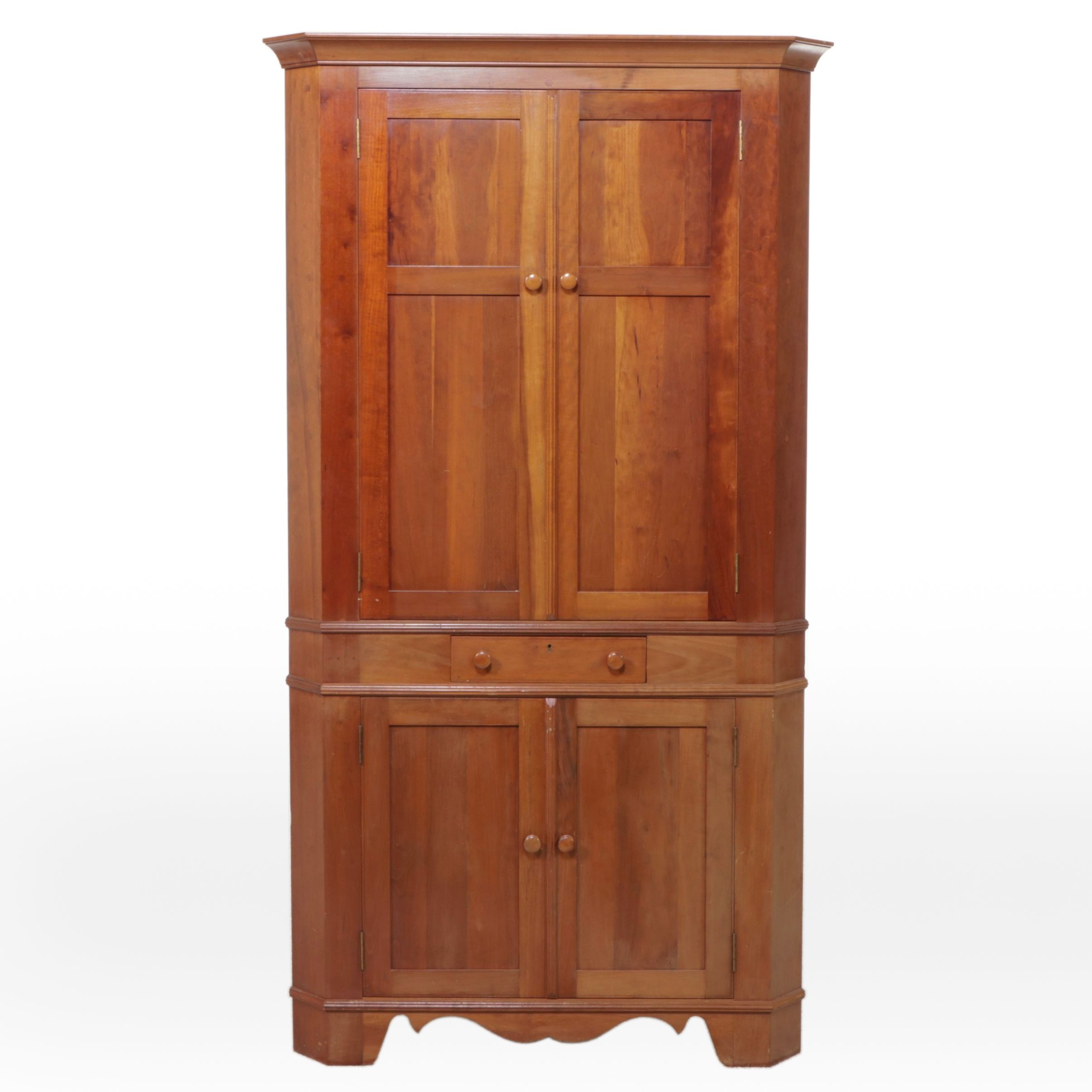 American Federal Style Cherry Corner Cabinet, Late 20th Century