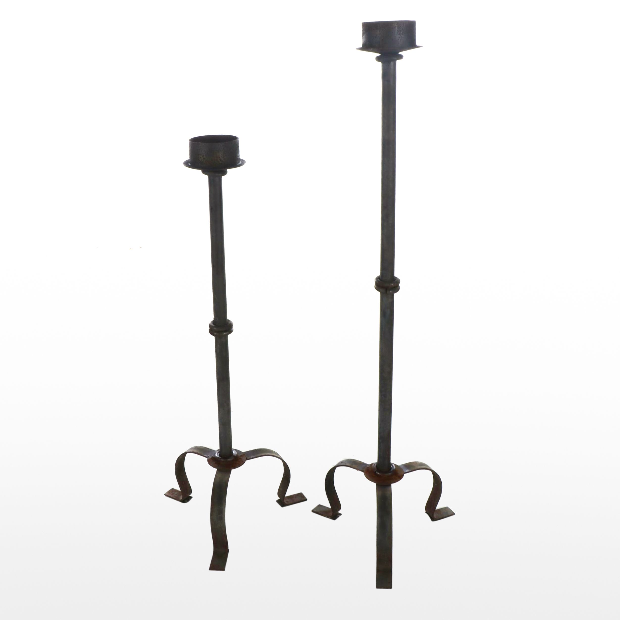 Medieval Style Cast Iron Floor Candle Holders