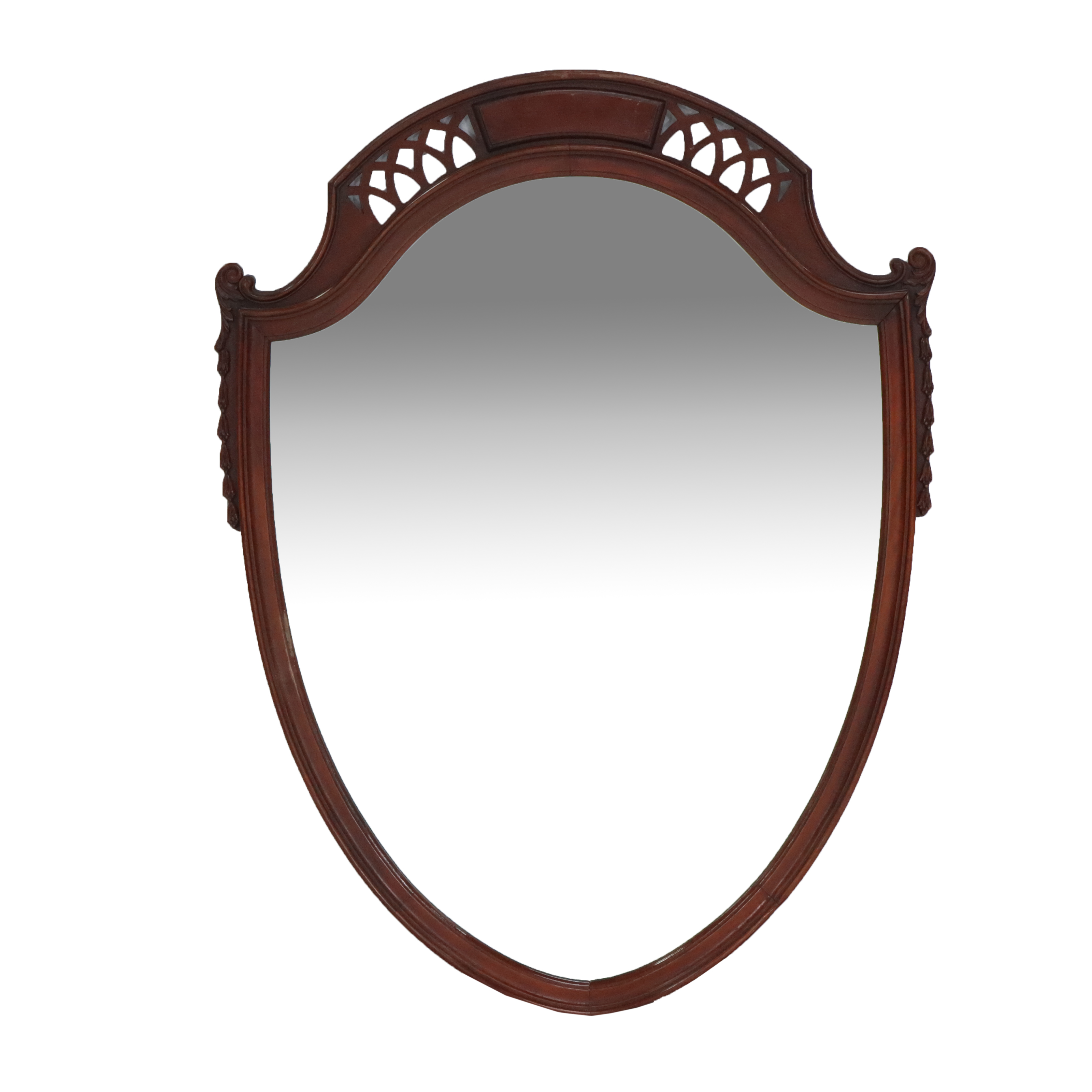 Sheraton Carved Mahogany Shield Shaped Wall Mirror, Early to Mid-20th Century