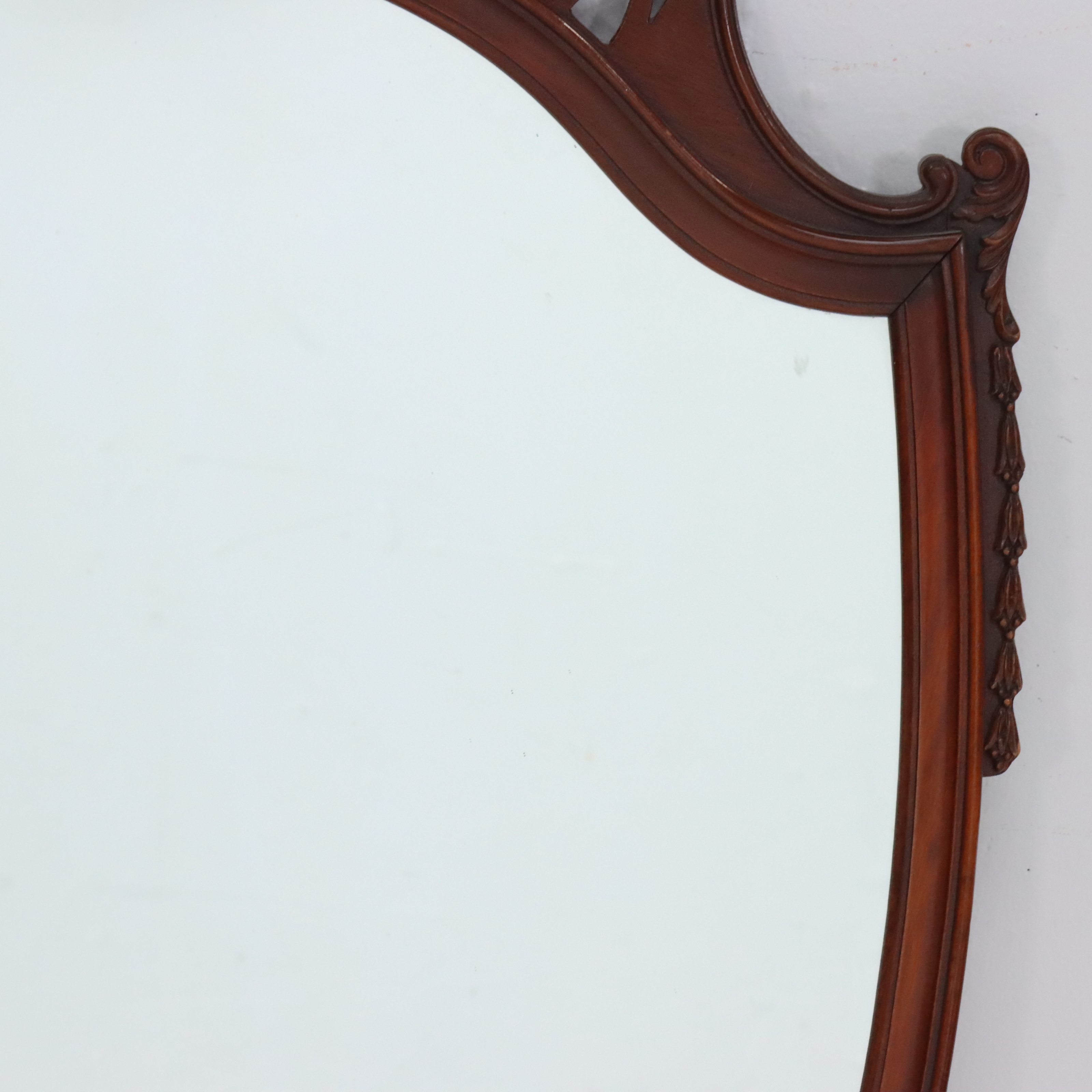 Sheraton Carved Mahogany Shield Shaped Wall Mirror, Early to Mid-20th Century