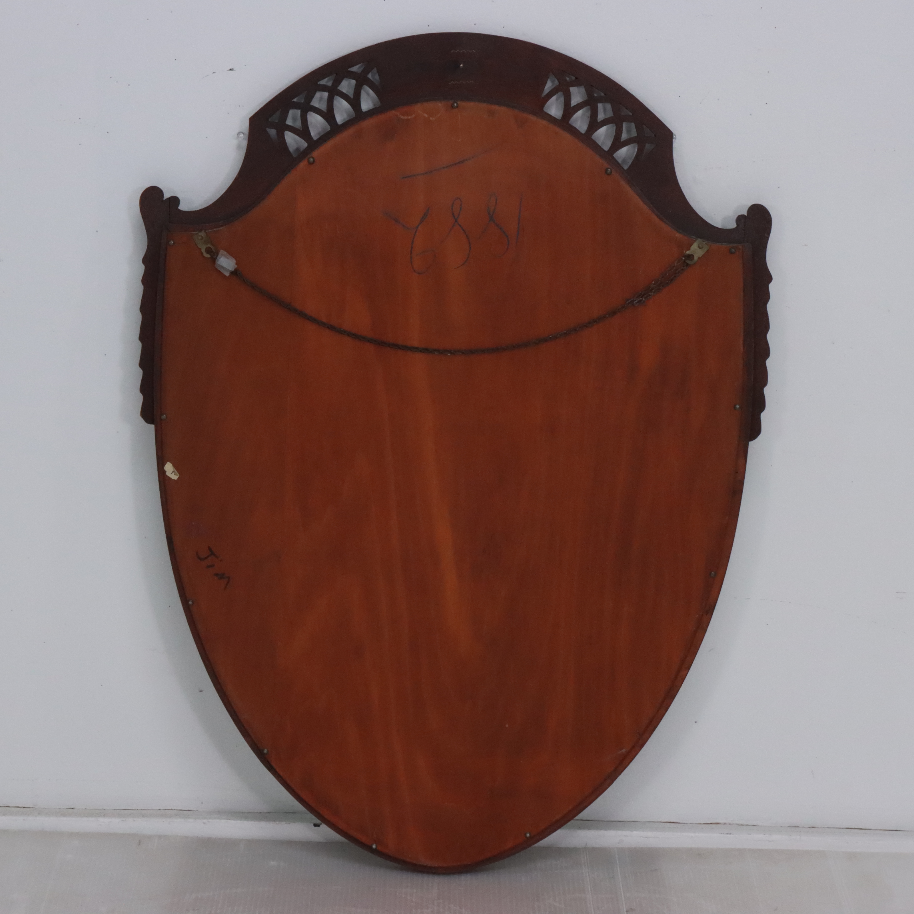 Sheraton Carved Mahogany Shield Shaped Wall Mirror, Early to Mid-20th Century