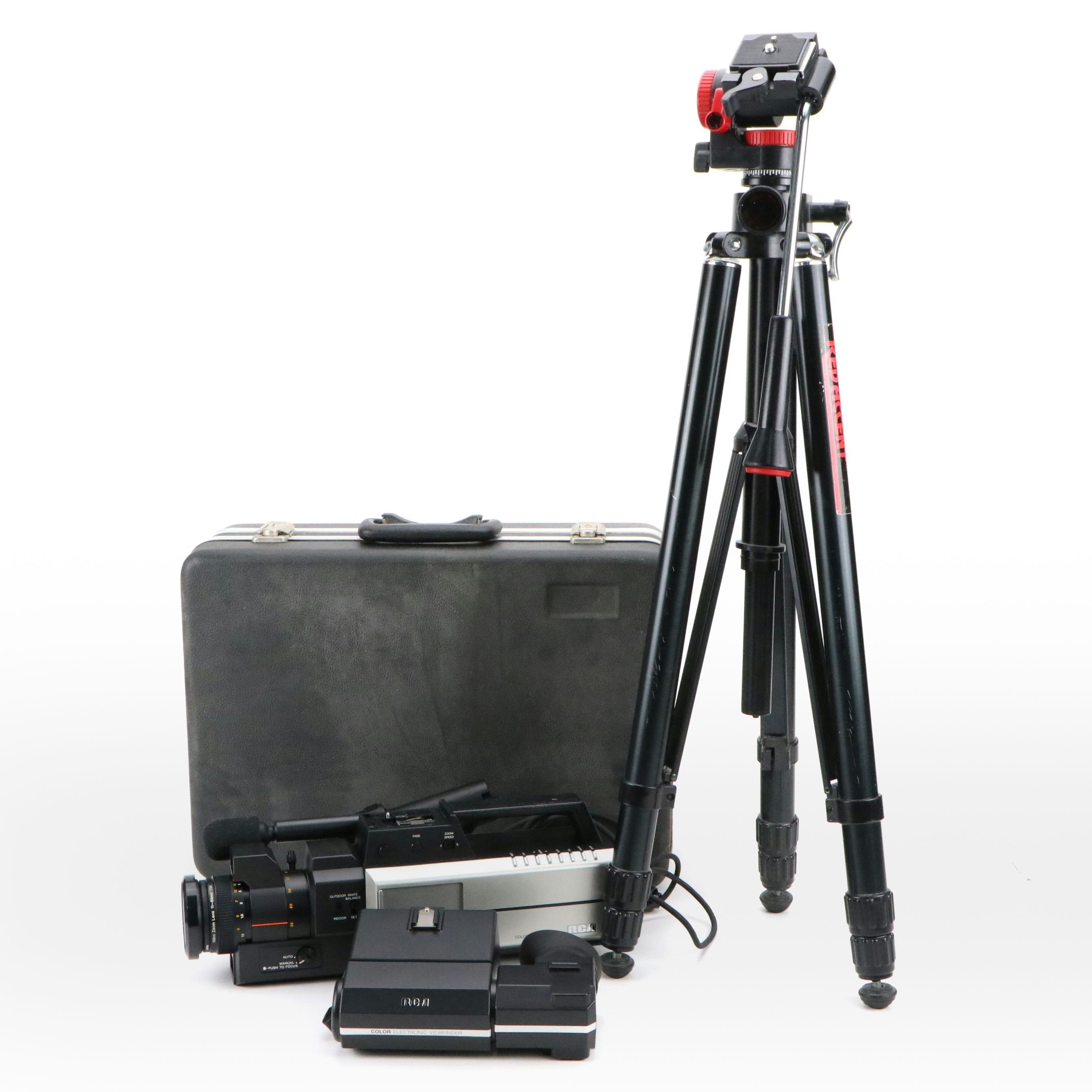 RCA Video Color Camera with RCA Eyepiece, Red Accent Tripod, and Hardside Case
