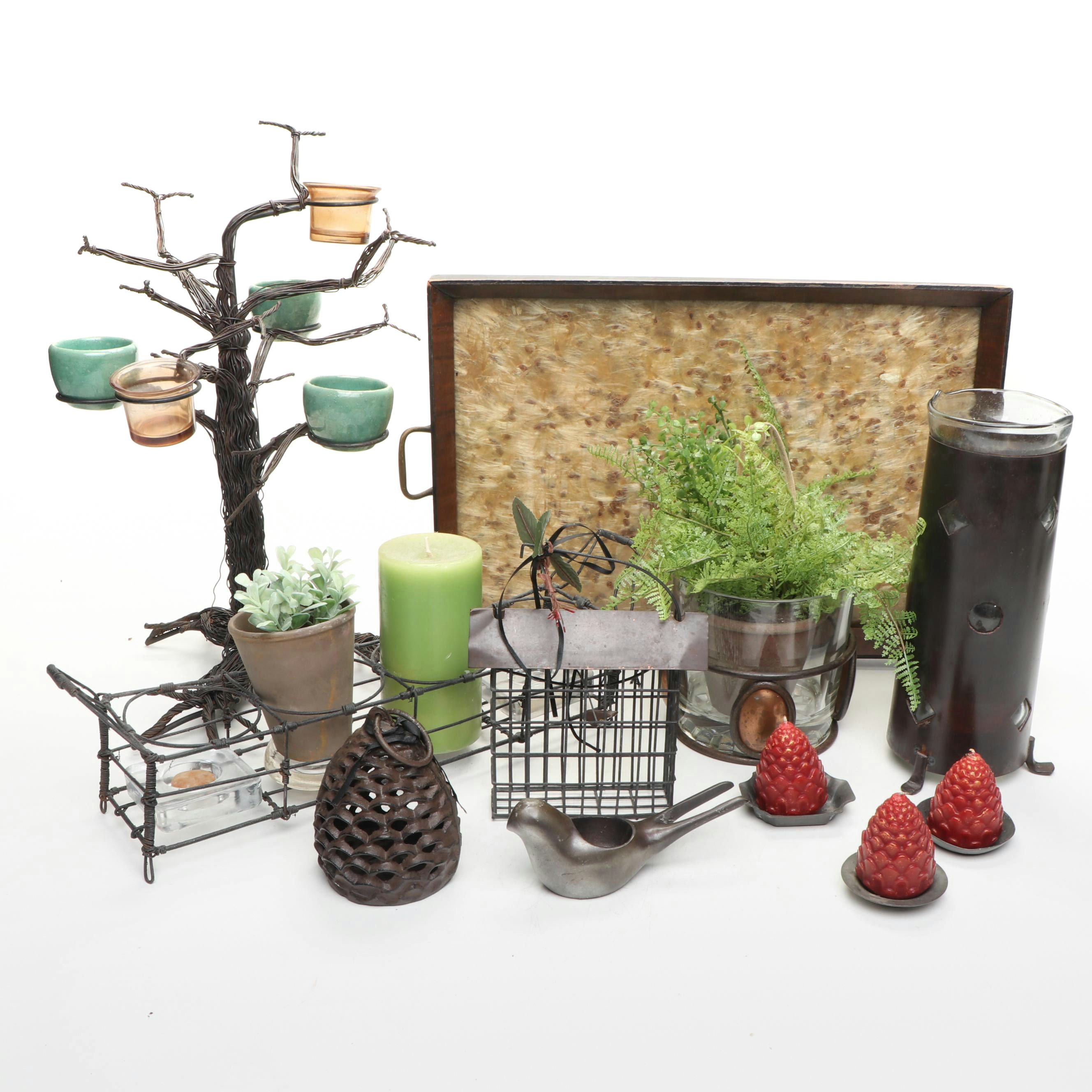 Wire Tree Shaped Votive Holder with Other Candle Holders and Decor