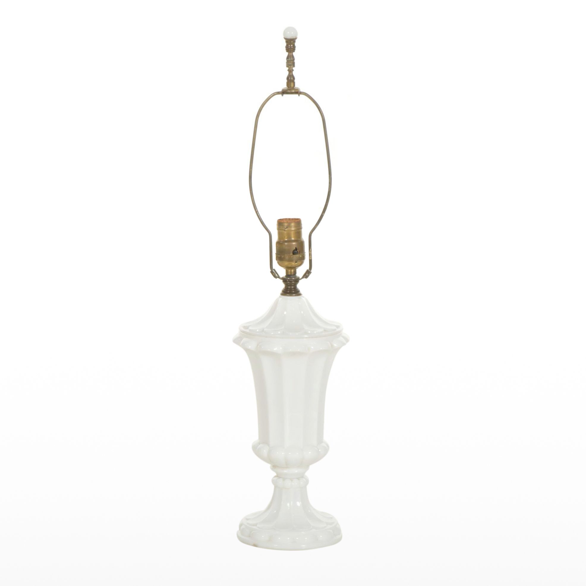 Vase Shaped Milk Glass Table Lamp, Mid-20th Century