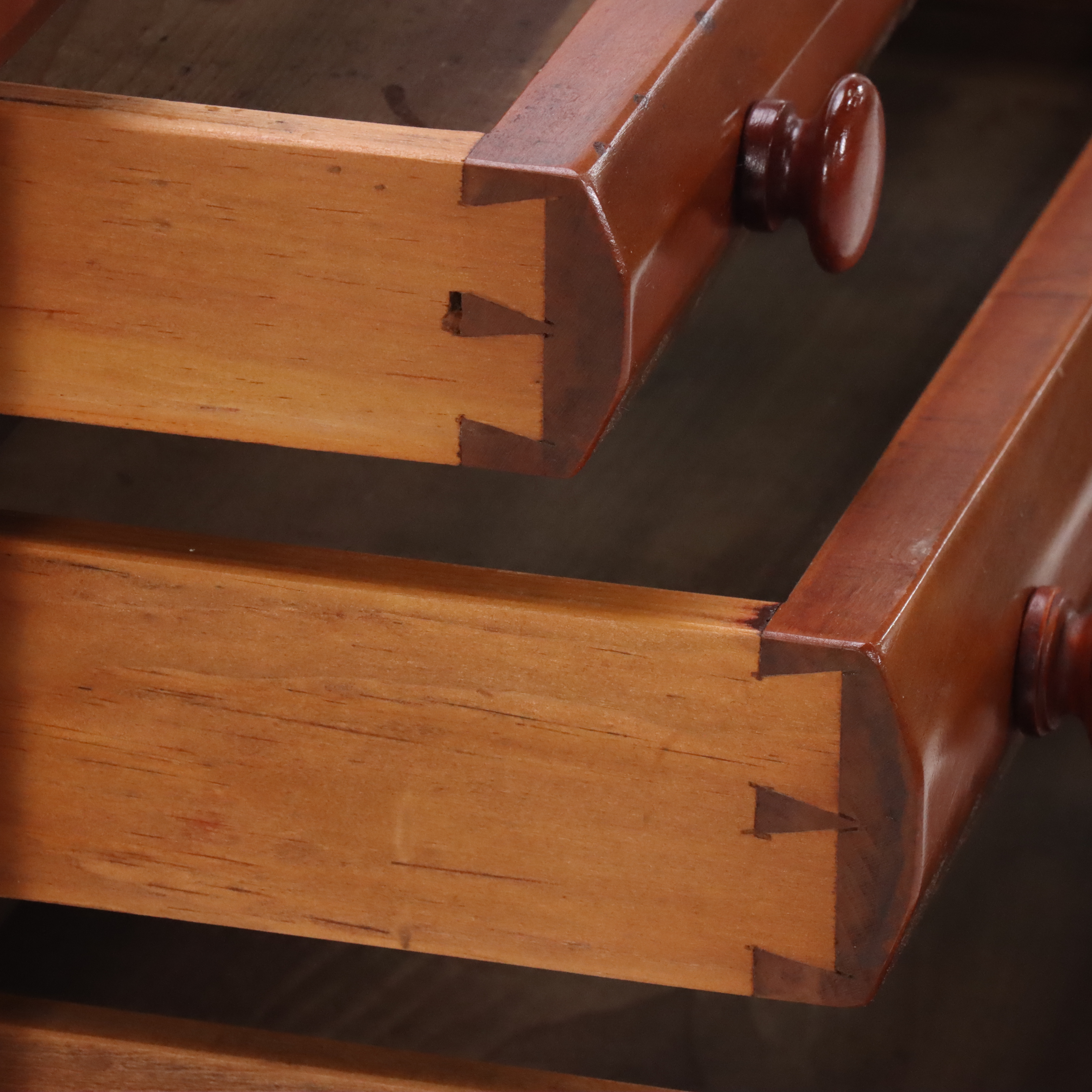 Sheraton Three-Drawer Cherry Side Table, Mid 19th Century