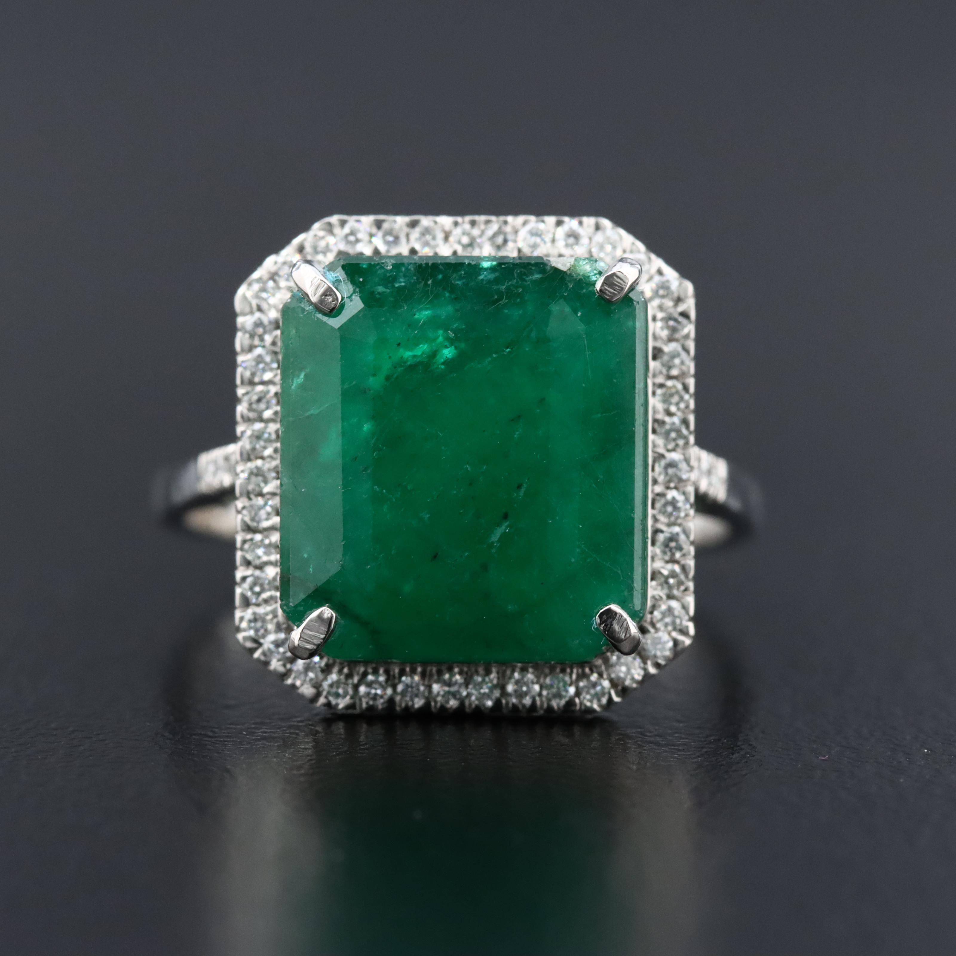 Platinum 6.86 CT Emerald and 0.19 CTW Diamond Ring