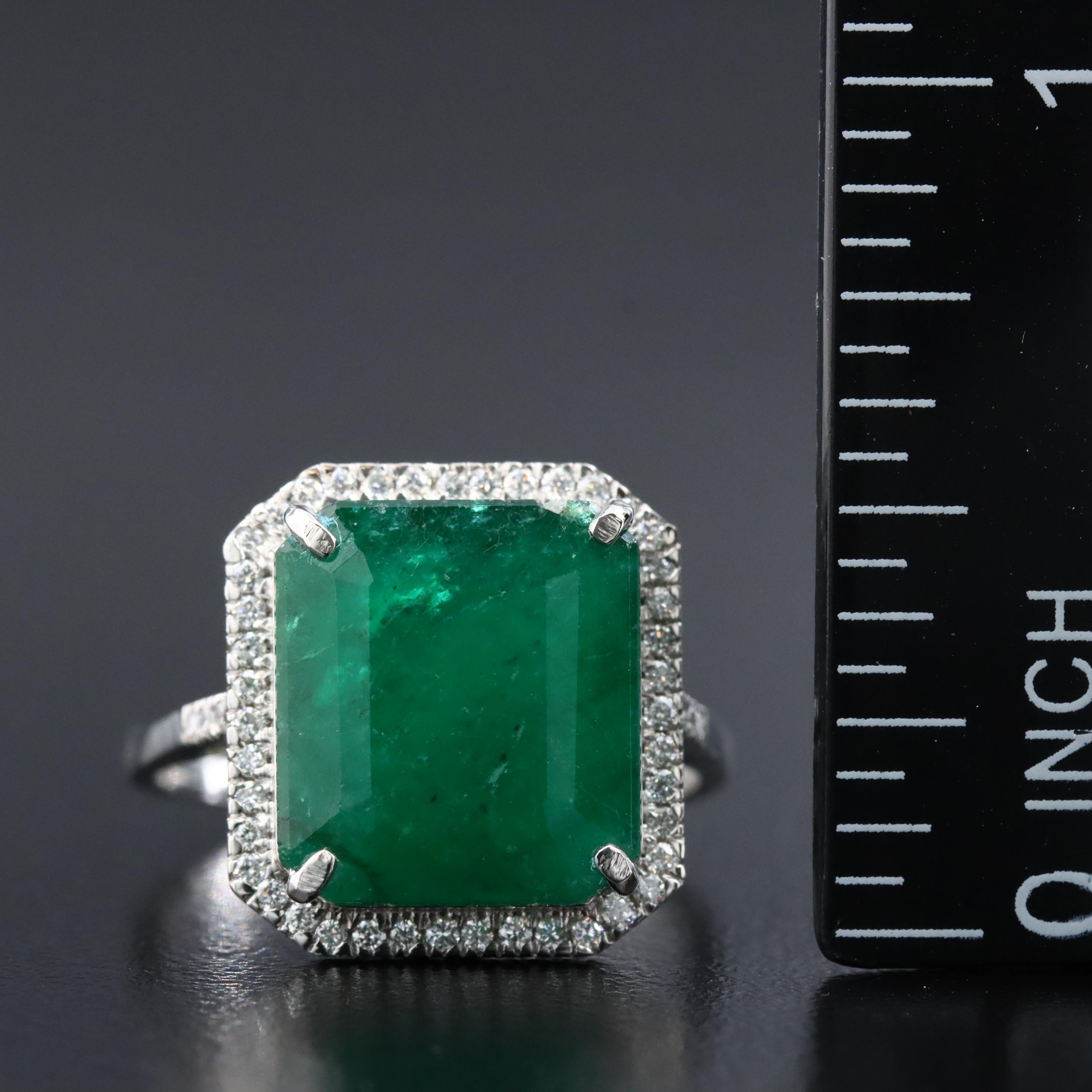 Platinum 6.86 CT Emerald and 0.19 CTW Diamond Ring