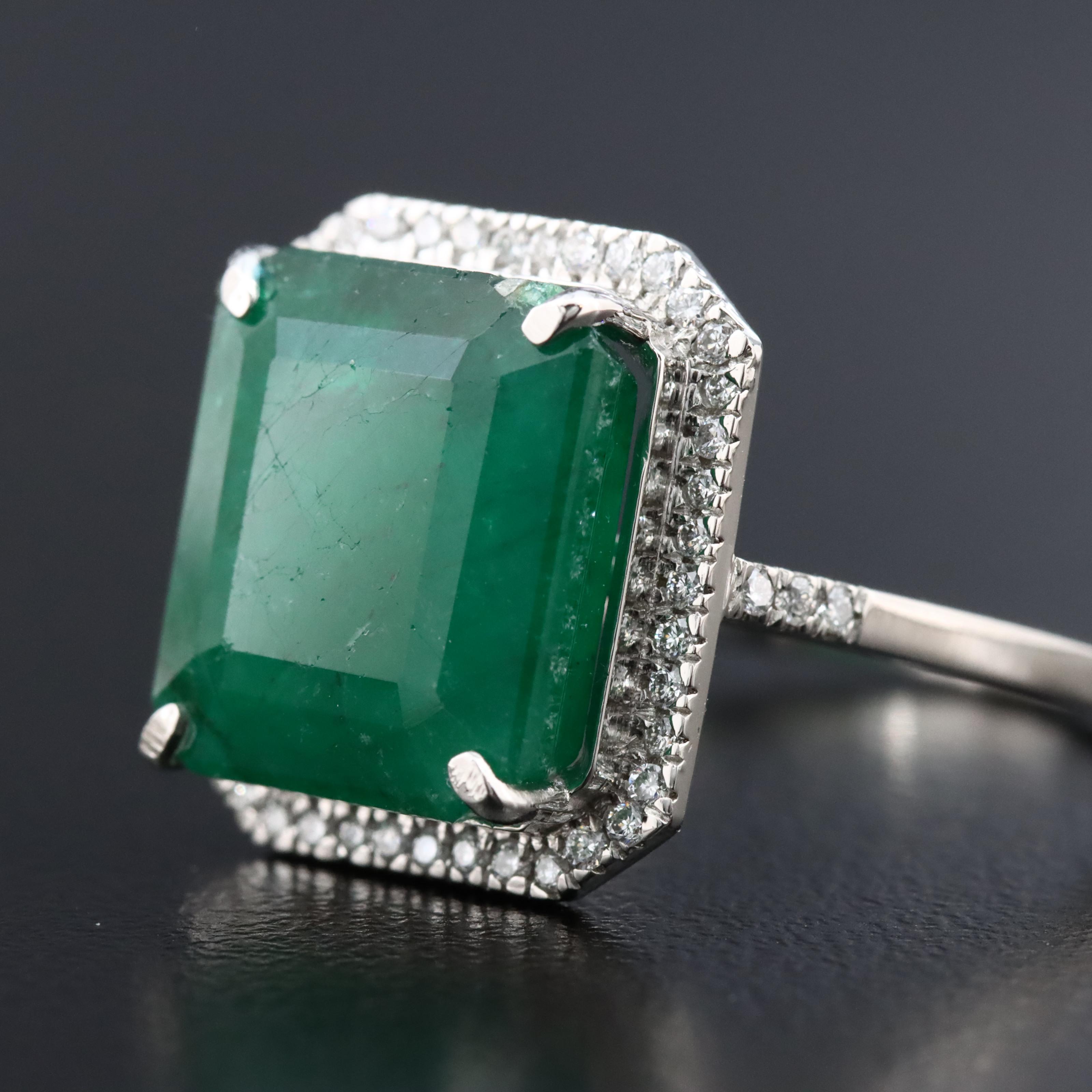 Platinum 6.86 CT Emerald and 0.19 CTW Diamond Ring