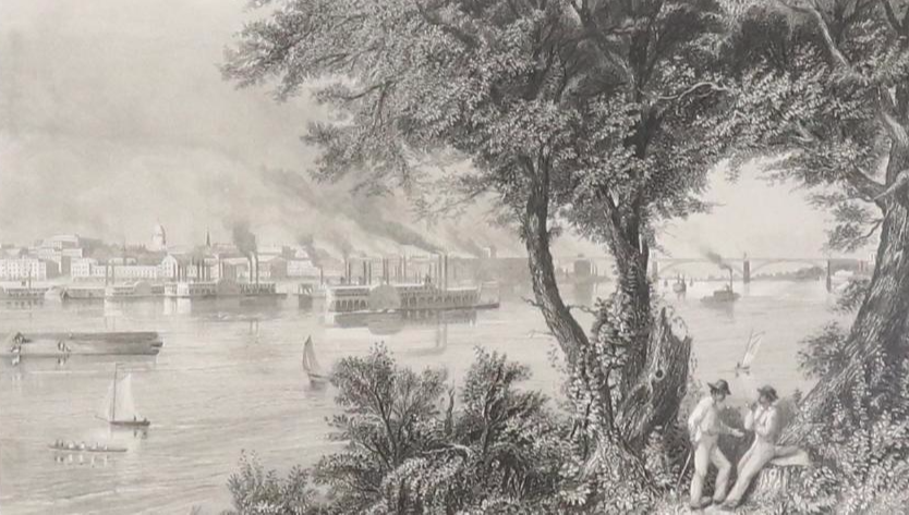 Engravings of U.S. Cities and Hand-Colored Lithographs "Bowling Green," 1855