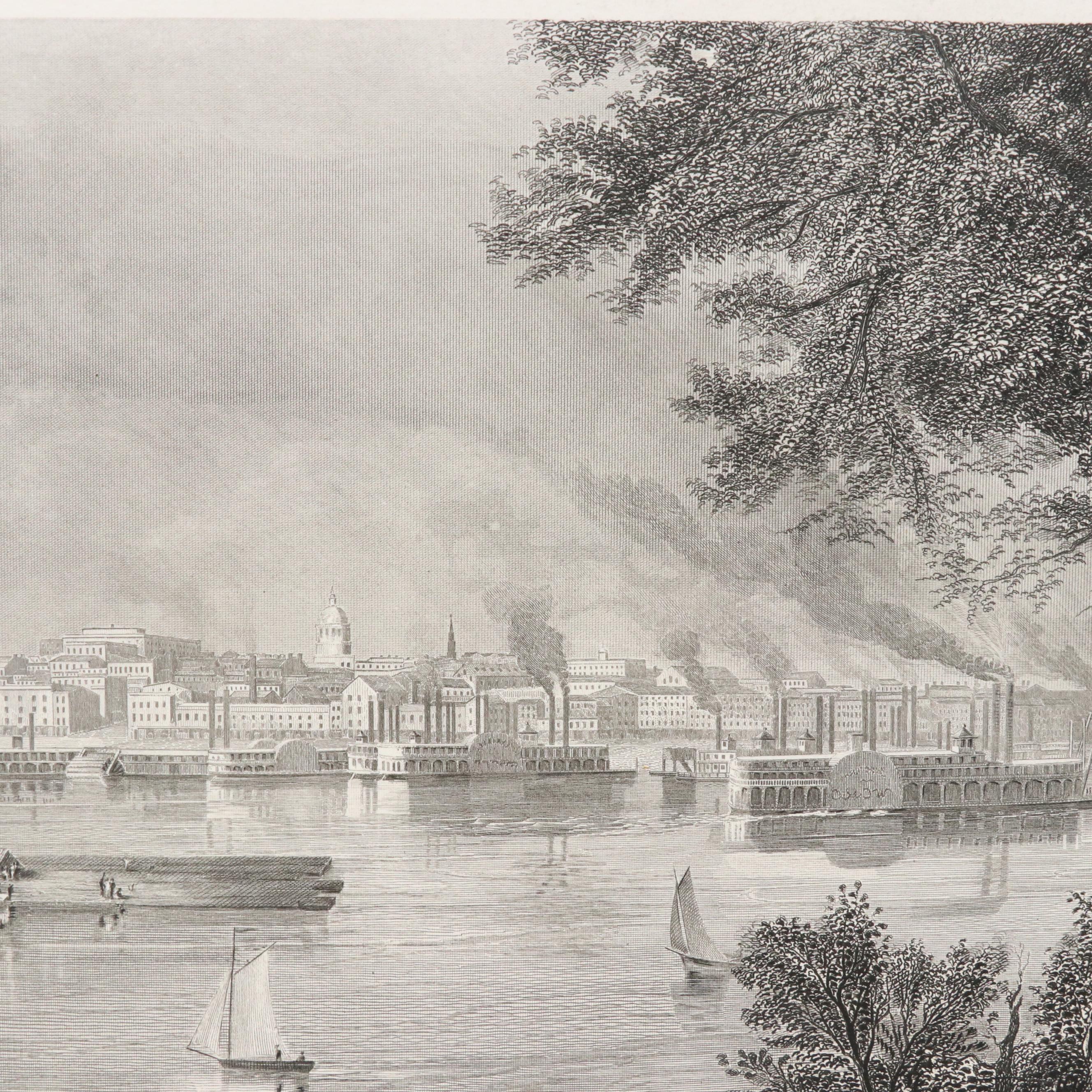 Engravings of U.S. Cities and Hand-Colored Lithographs "Bowling Green," 1855