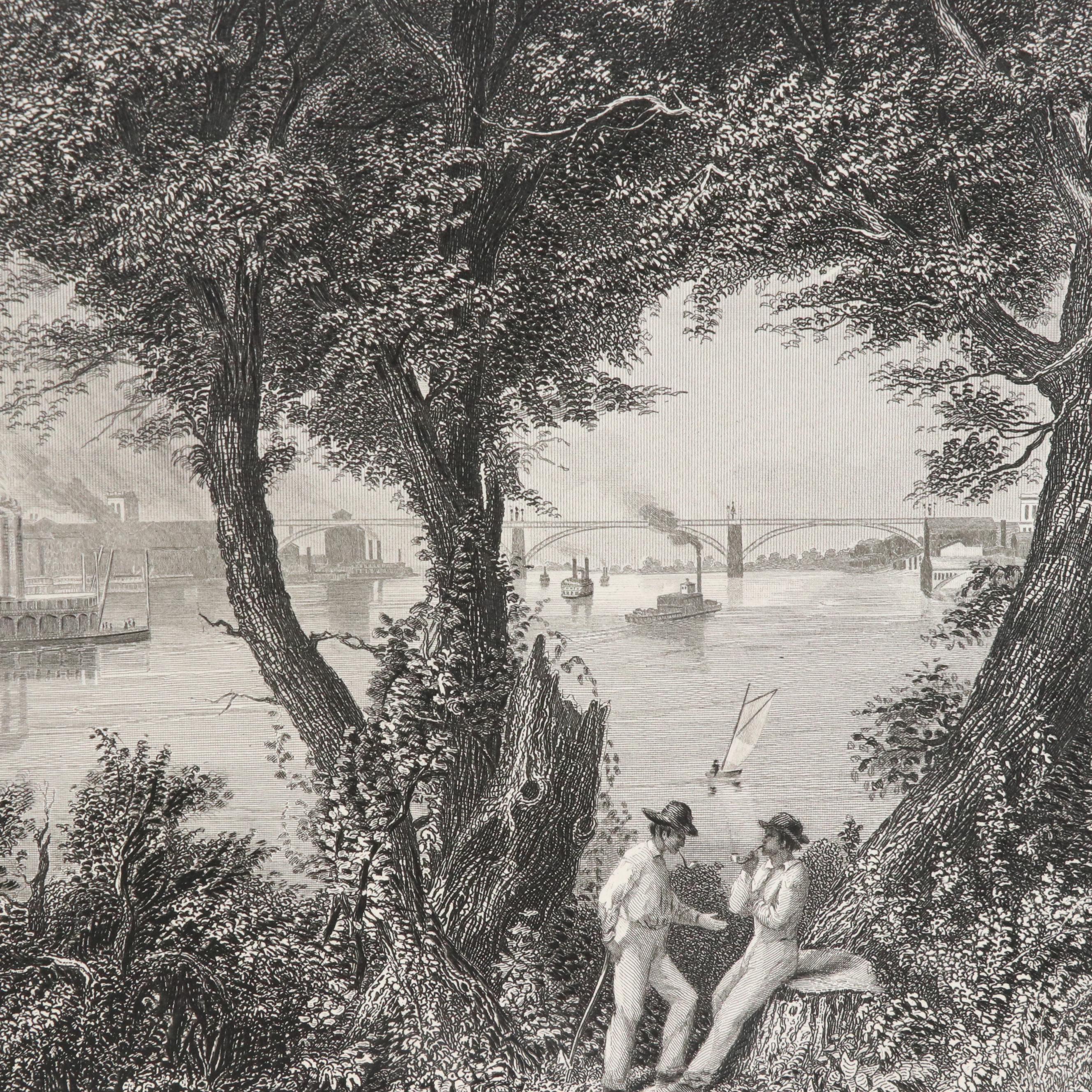 Engravings of U.S. Cities and Hand-Colored Lithographs "Bowling Green," 1855