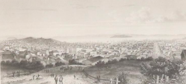 Engravings of U.S. Cities and Hand-Colored Lithographs "Bowling Green," 1855