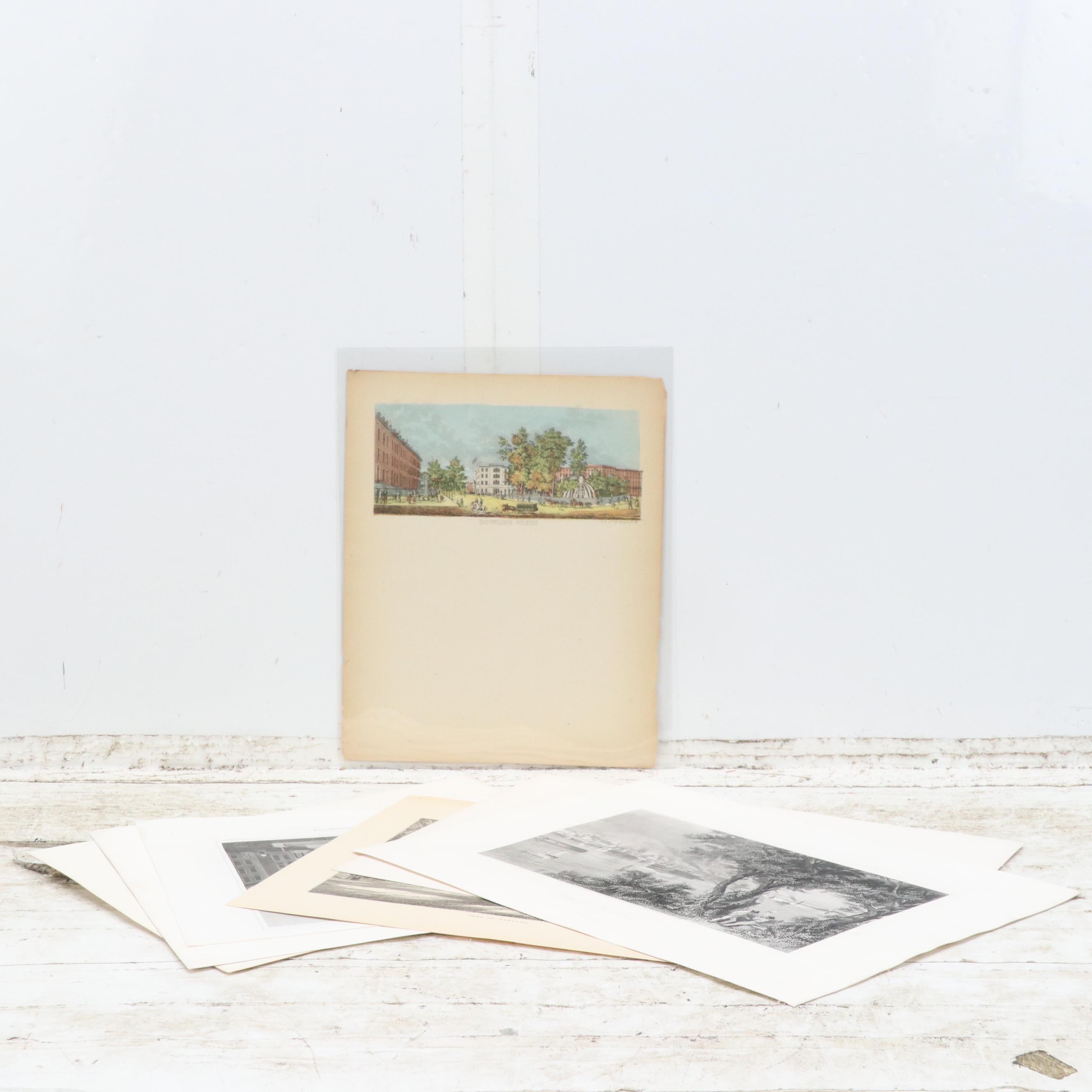 Engravings of U.S. Cities and Hand-Colored Lithographs "Bowling Green," 1855