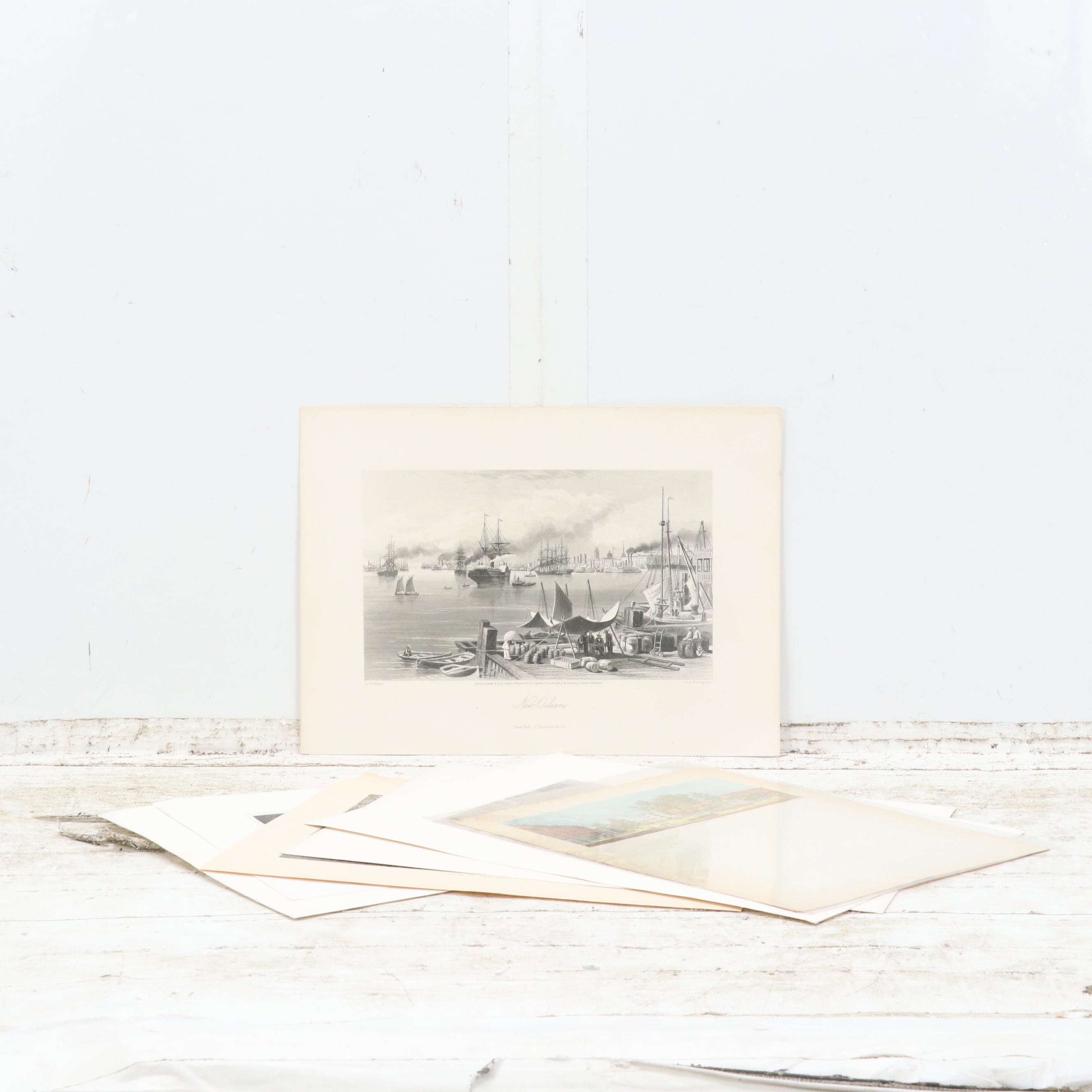 Engravings of U.S. Cities and Hand-Colored Lithographs "Bowling Green," 1855