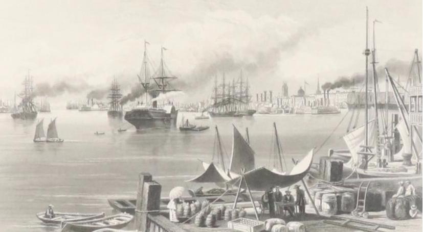 Engravings of U.S. Cities and Hand-Colored Lithographs "Bowling Green," 1855