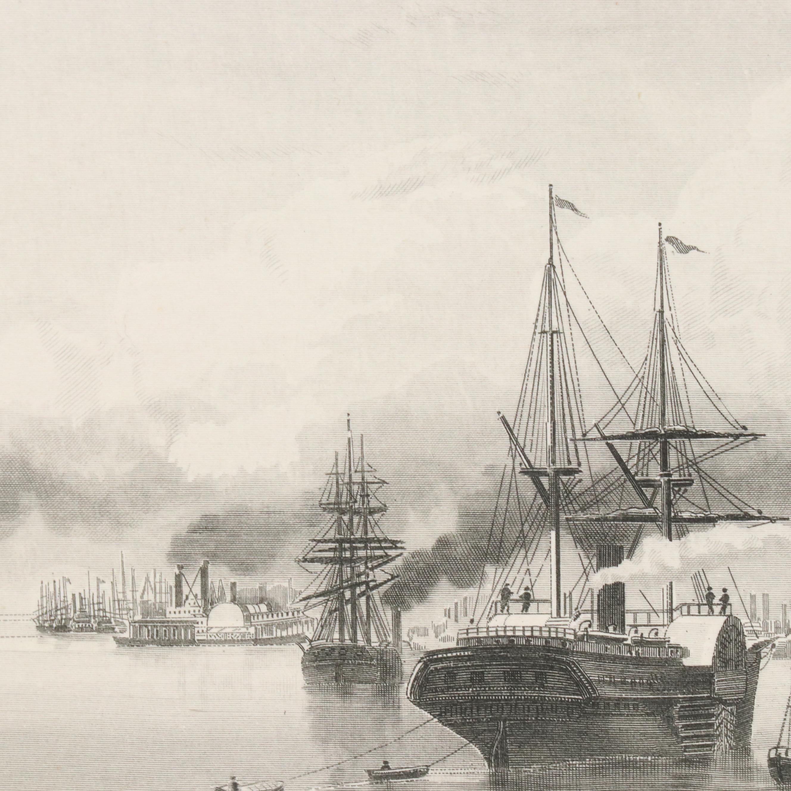 Engravings of U.S. Cities and Hand-Colored Lithographs "Bowling Green," 1855