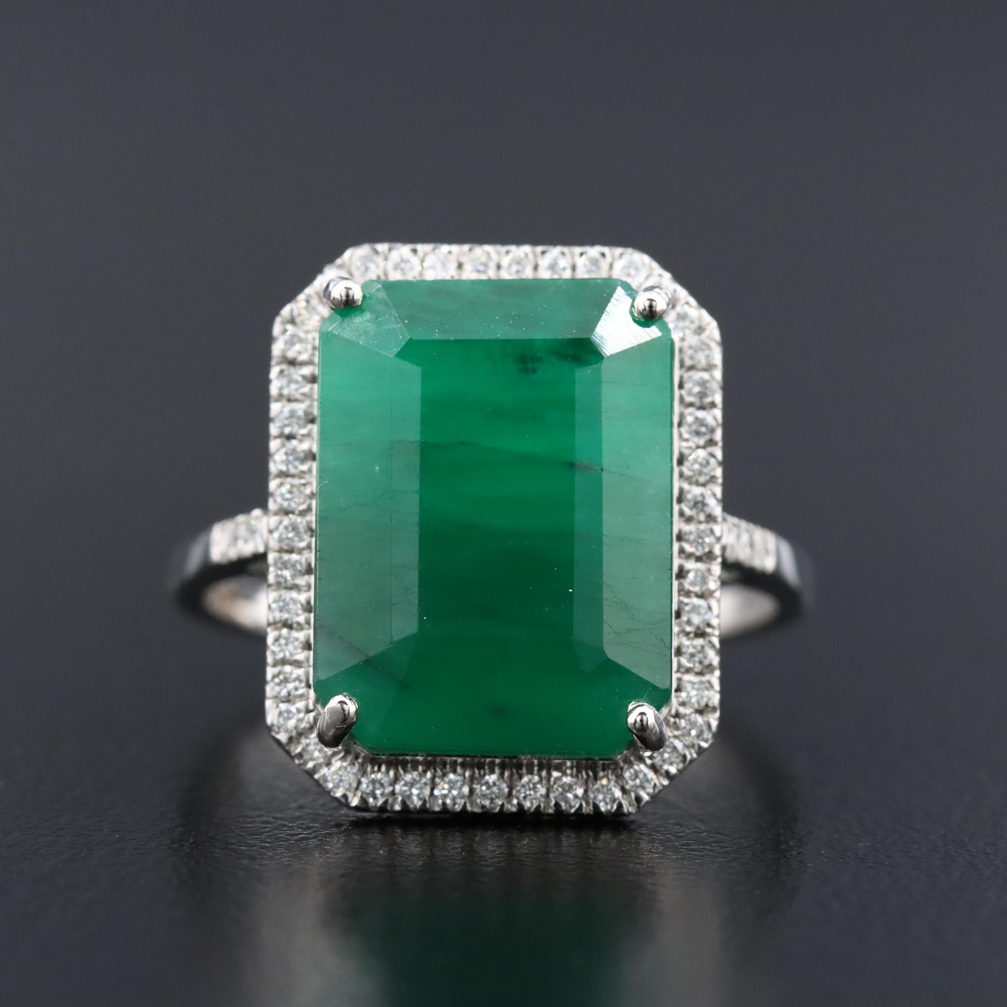 Platinum 5.55 CT Emerald and 0.19 CTW Diamond Ring