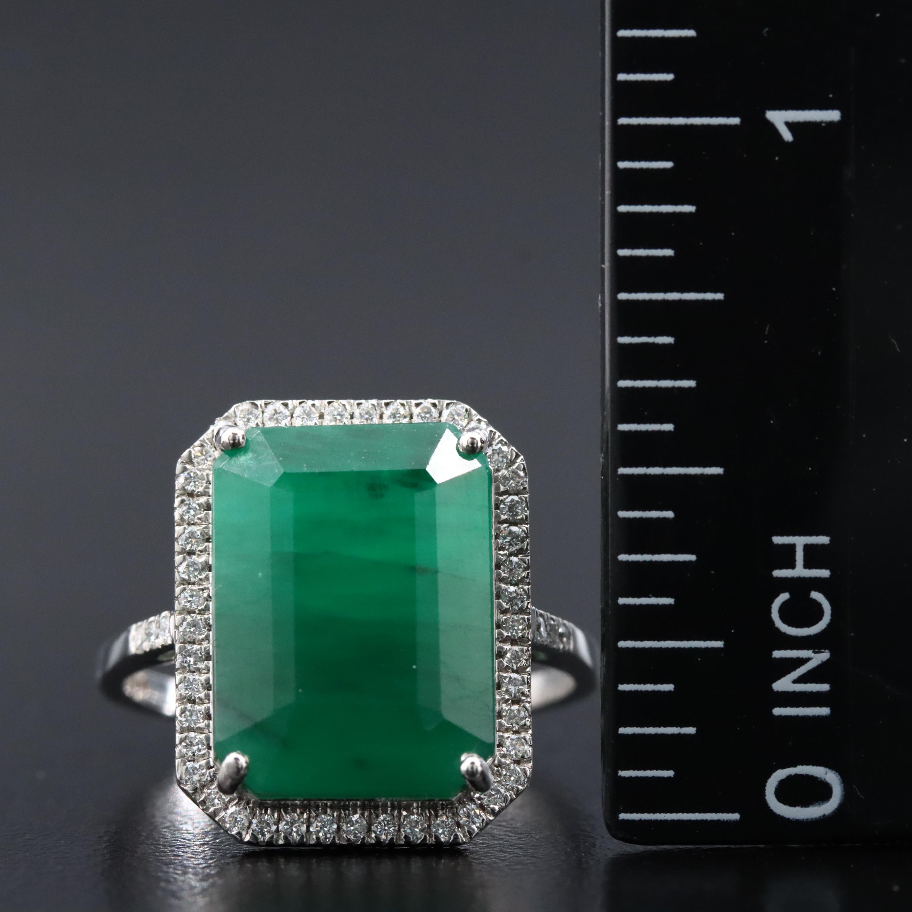 Platinum 5.55 CT Emerald and 0.19 CTW Diamond Ring