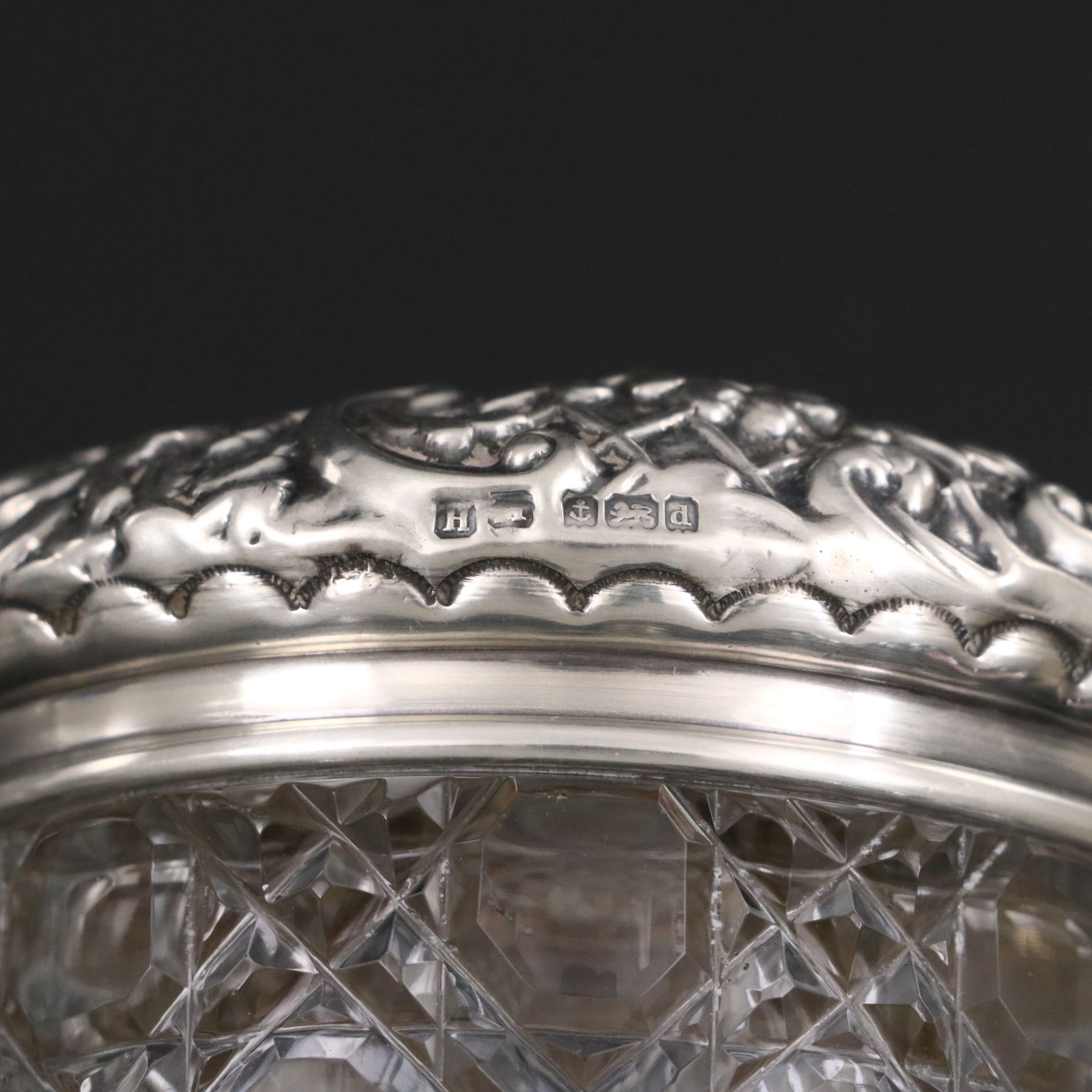 Victorian Sterling Silver and Cut Glass Vanity Jars, Bottles with Mirror