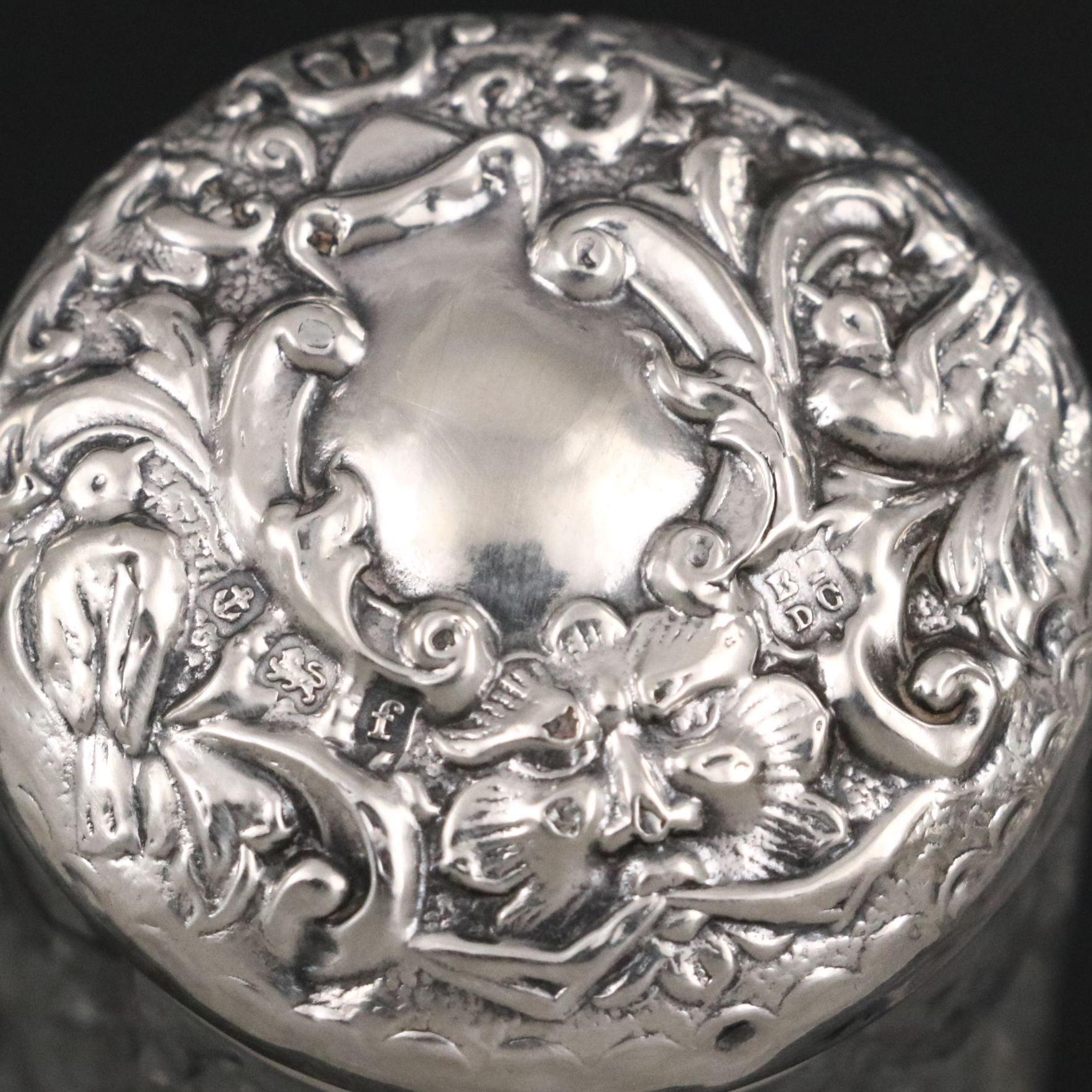 Victorian Sterling Silver and Cut Glass Vanity Jars, Bottles with Mirror