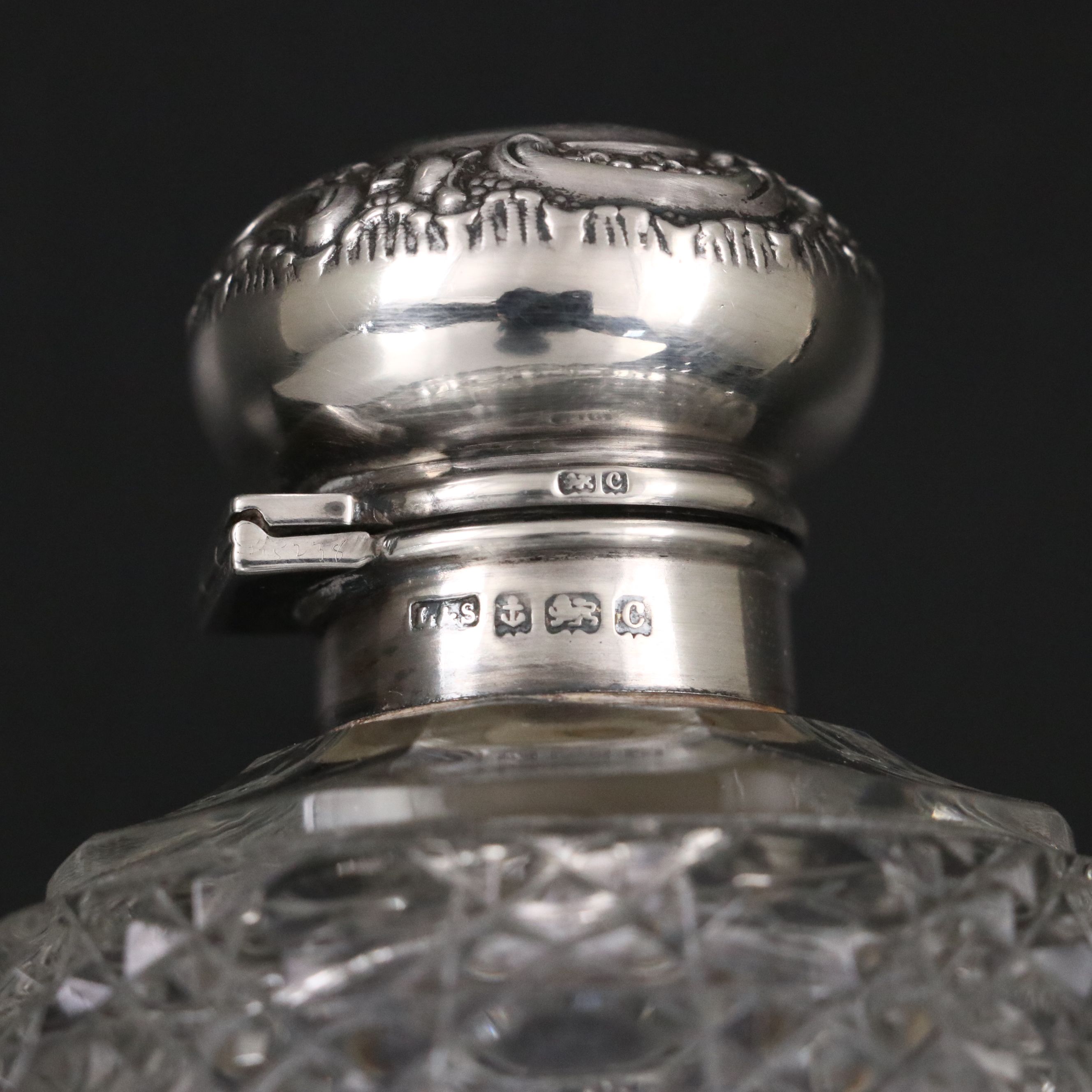 Victorian Sterling Silver and Cut Glass Vanity Jars, Bottles with Mirror