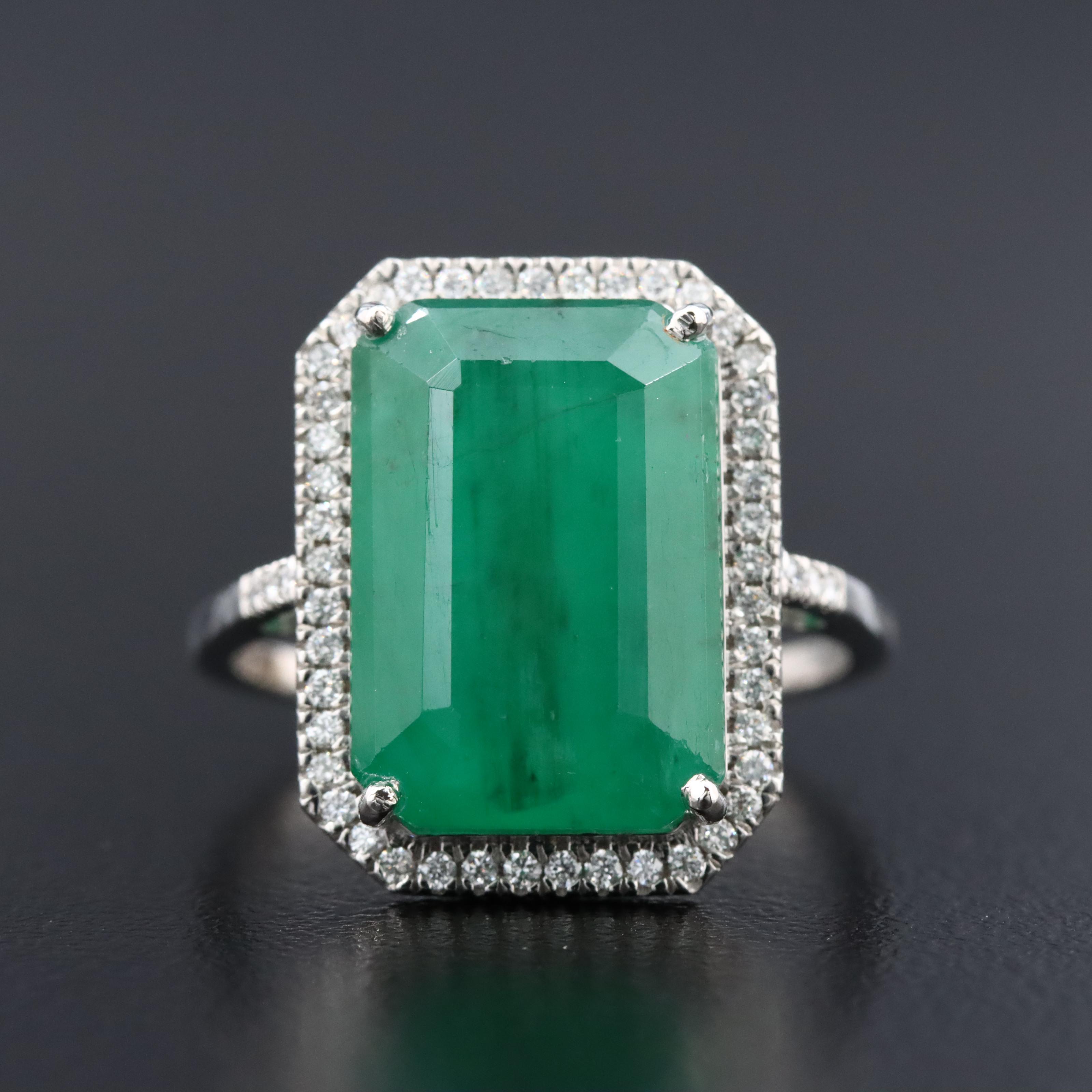 Platinum 6.38 CT Emerald and 0.20 CTW Diamond Ring