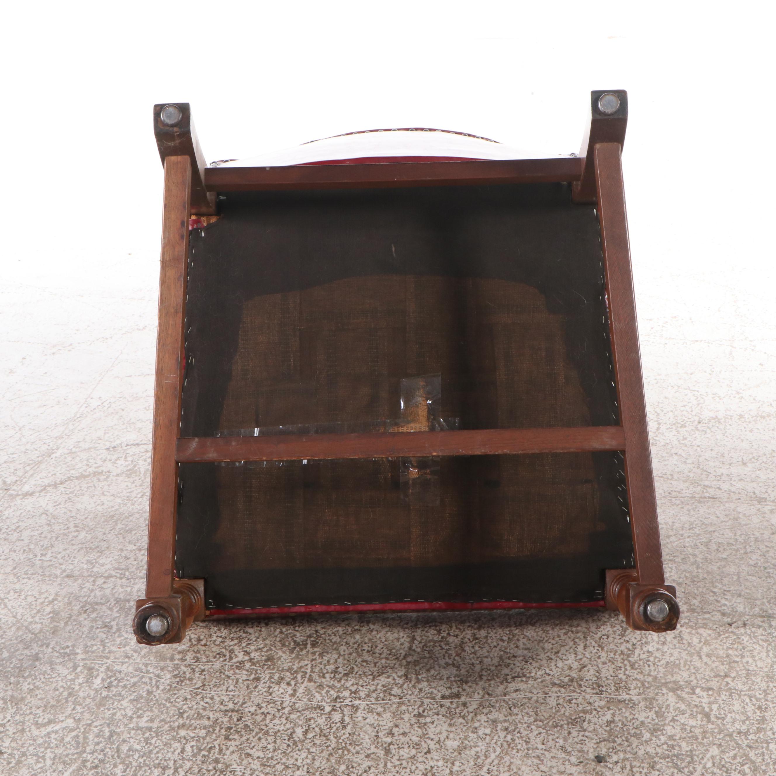 Pair of Channel-Tufted Red Faux Leather Upholstered Armchairs