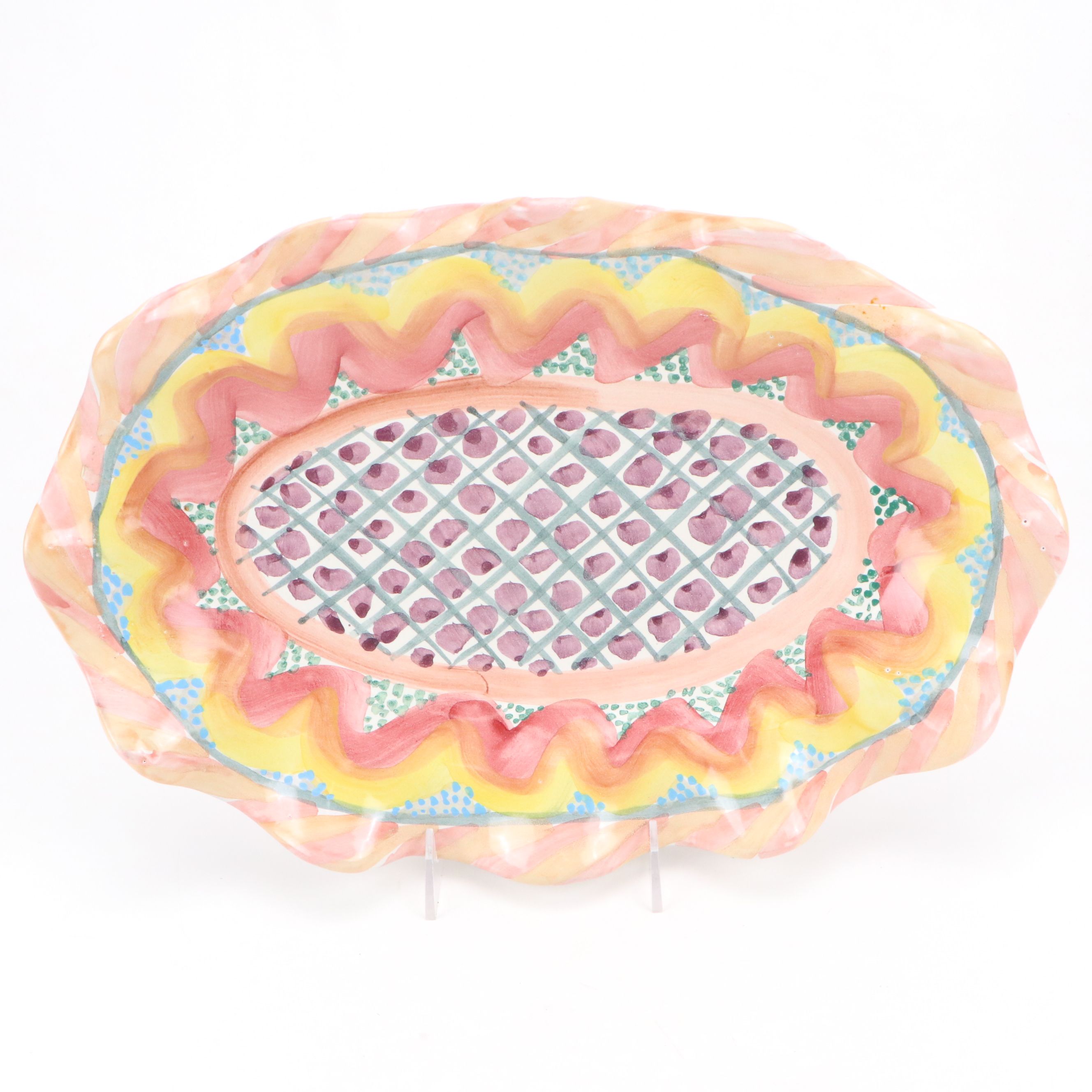 MacKenzie-Childs "Keukenhoff" Ceramic Plate and Ruffled Oval Serving Platter