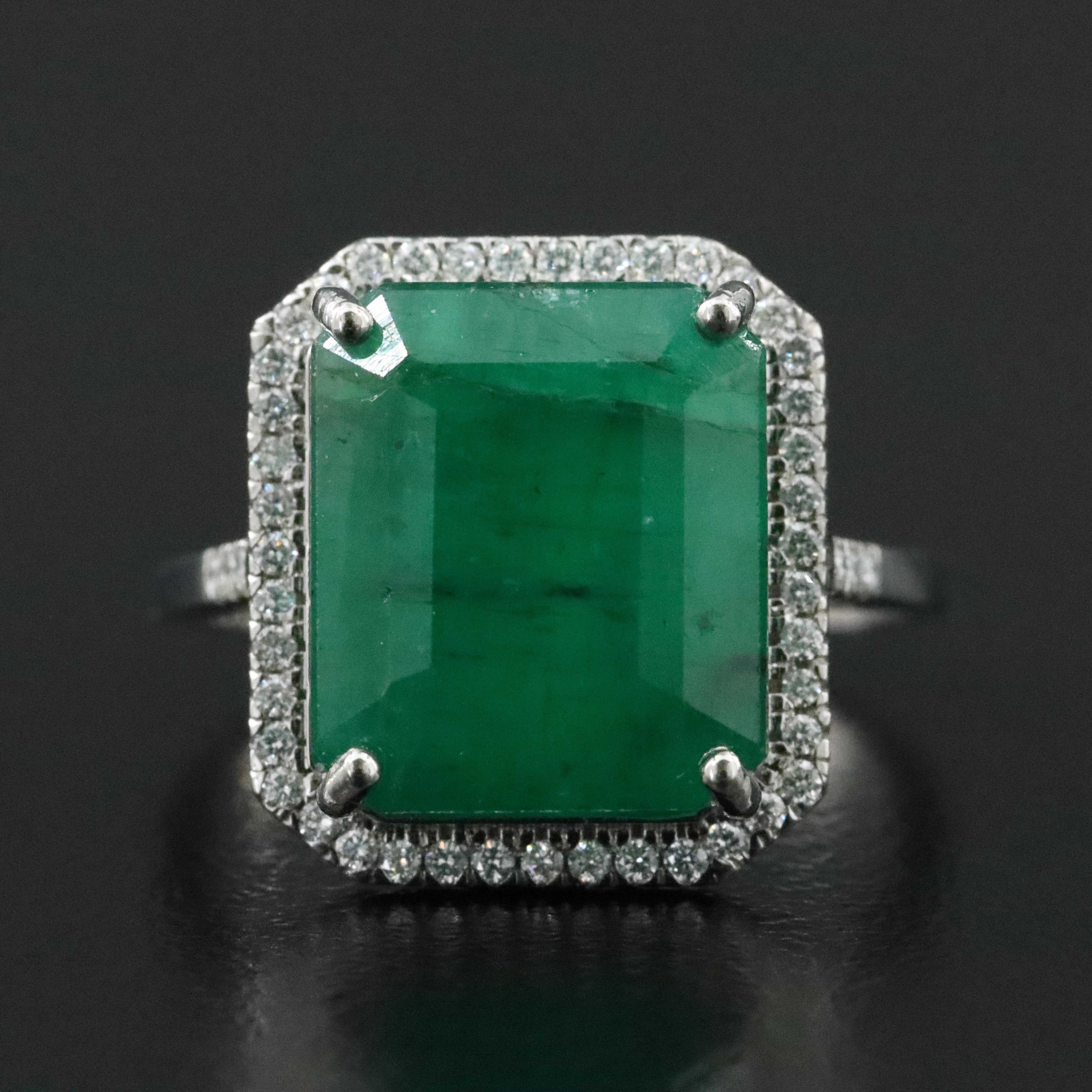 Platinum 8.88 CT Emerald and 0.20 CTW Diamond Ring