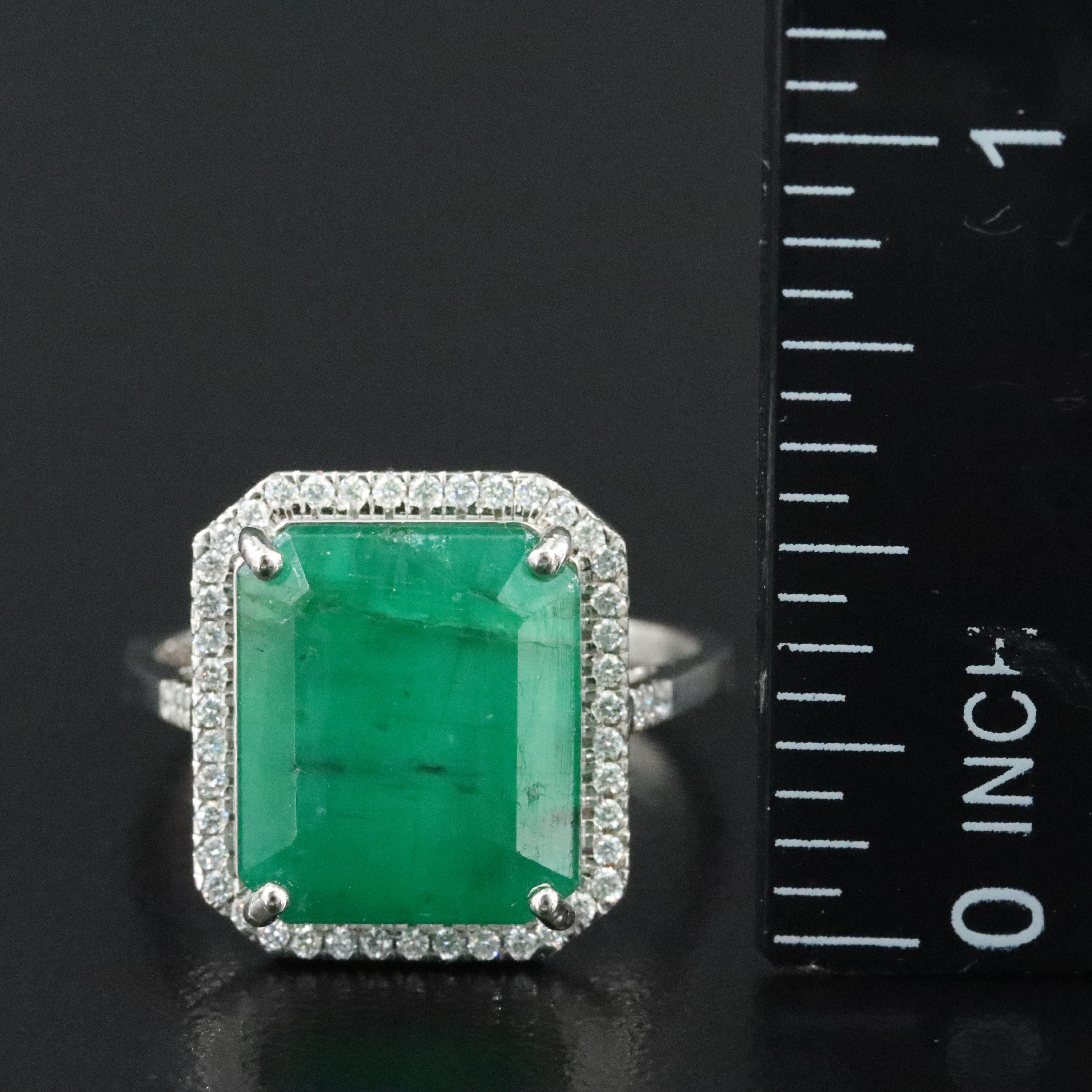 Platinum 8.88 CT Emerald and 0.20 CTW Diamond Ring
