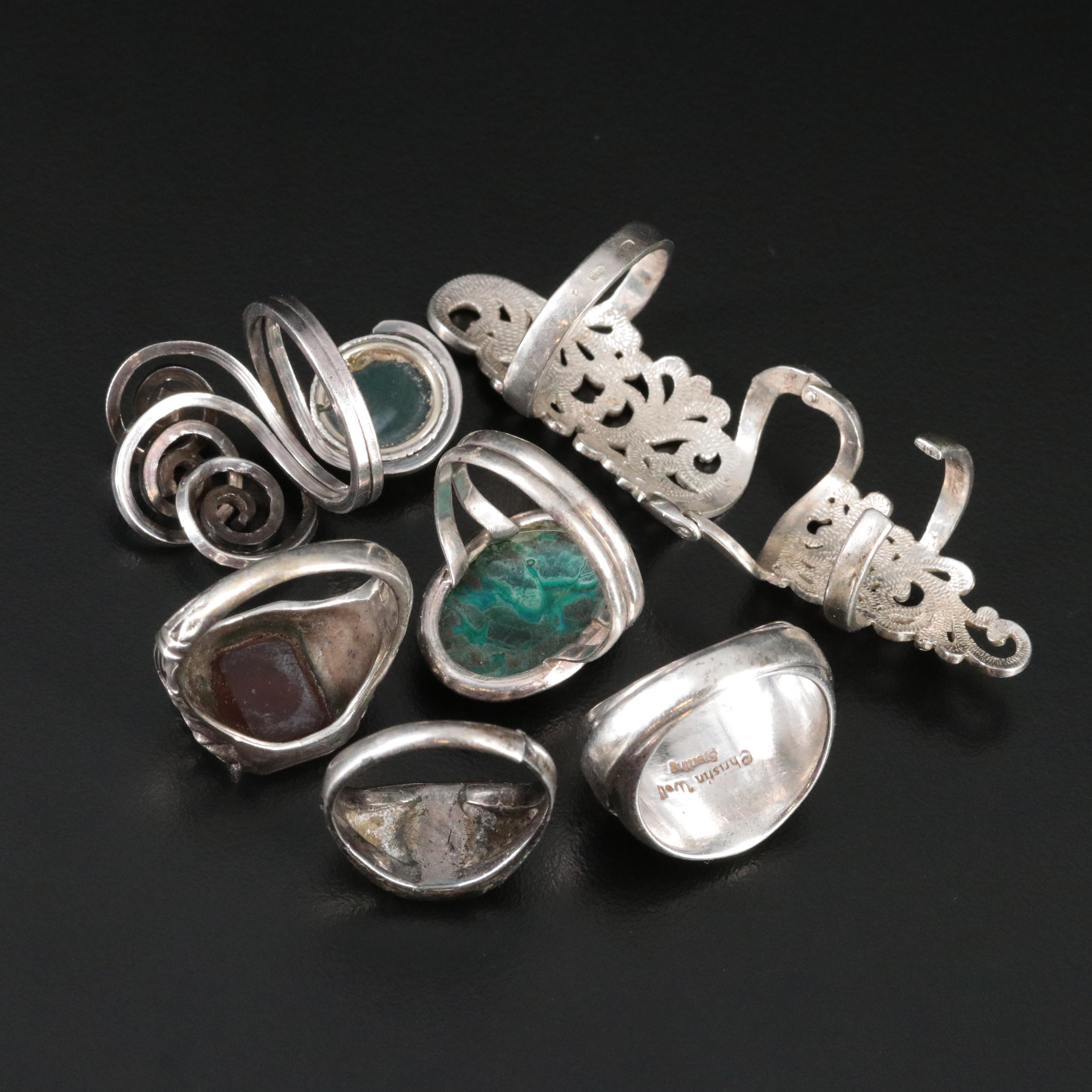 Moss Agate, Turquoise and Chrysocolla Featured in Sterling Rings
