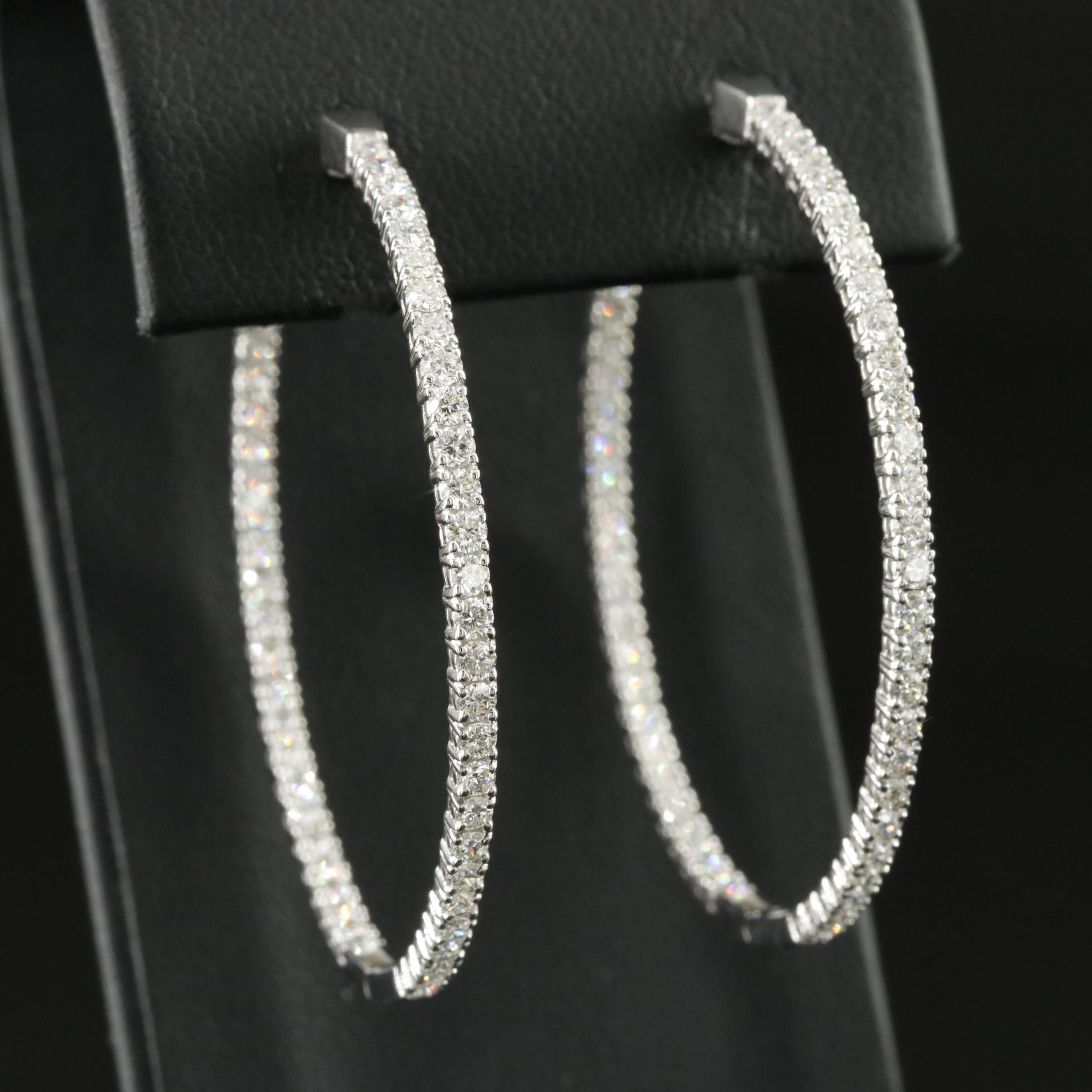 Platinum 2.90 CTW Diamond Inside Out Hoop Earrings