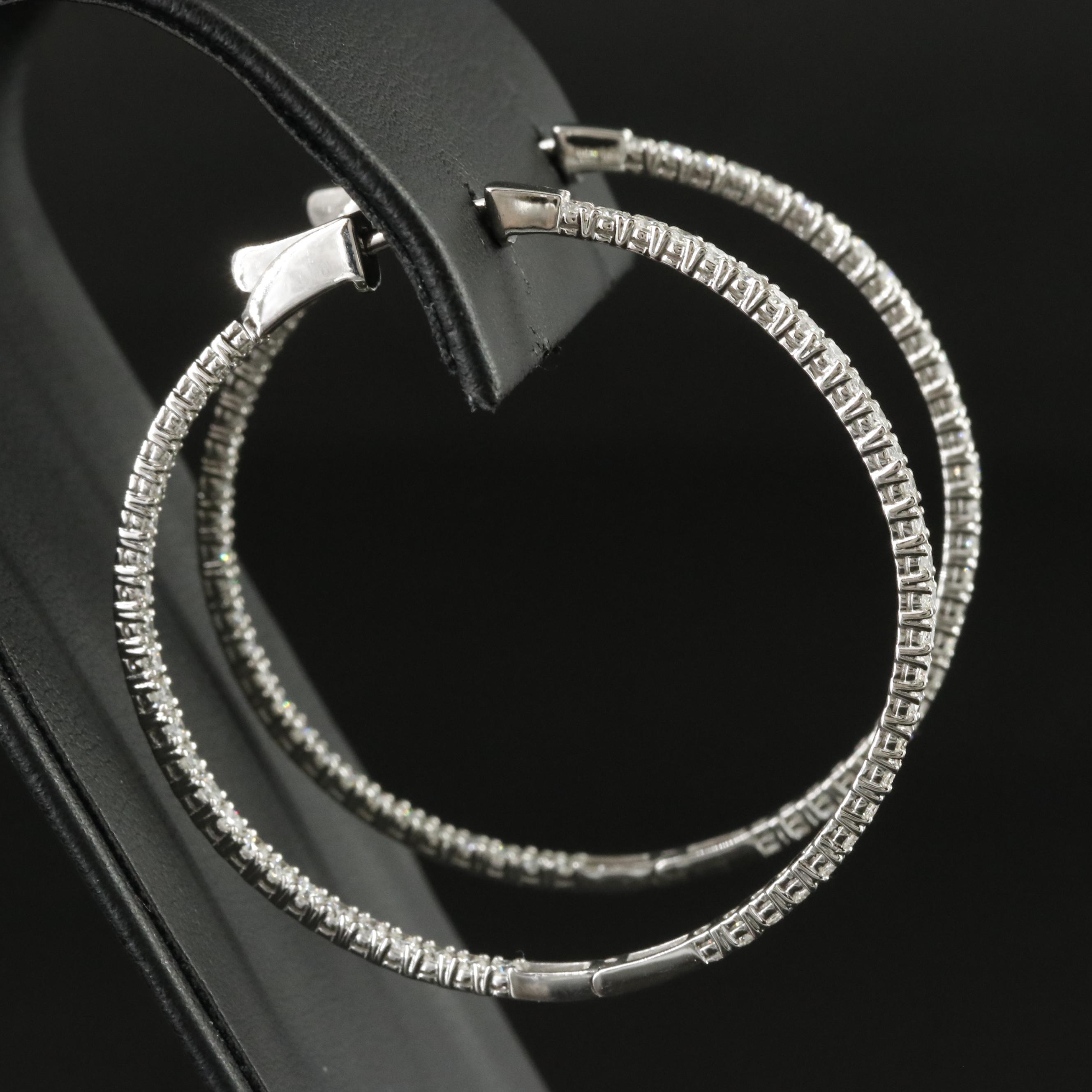 Platinum 2.90 CTW Diamond Inside Out Hoop Earrings
