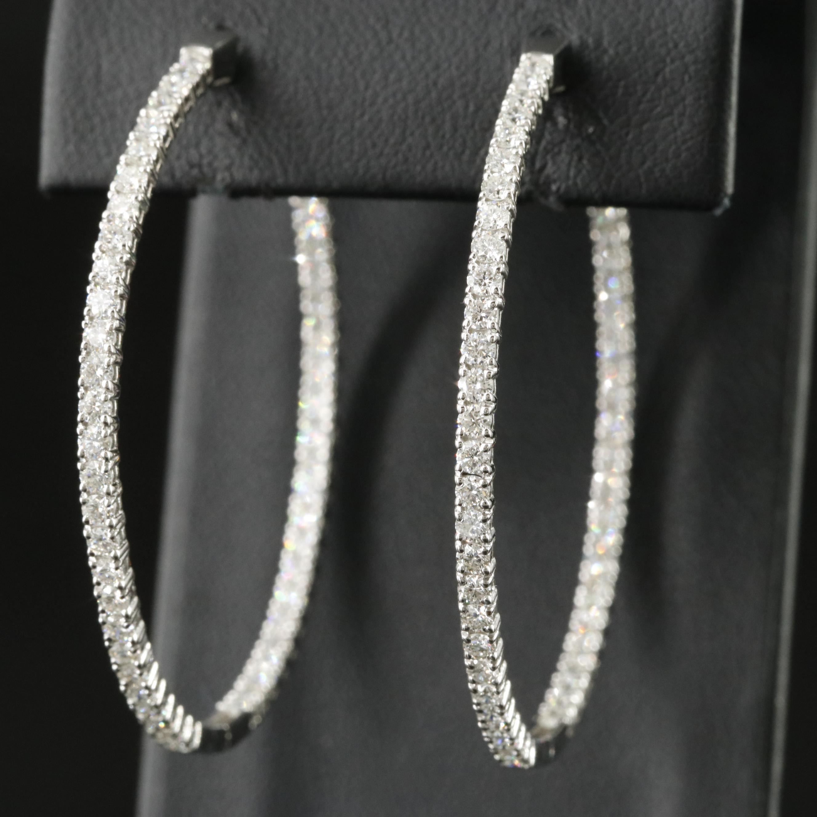 Platinum 2.90 CTW Diamond Inside Out Hoop Earrings