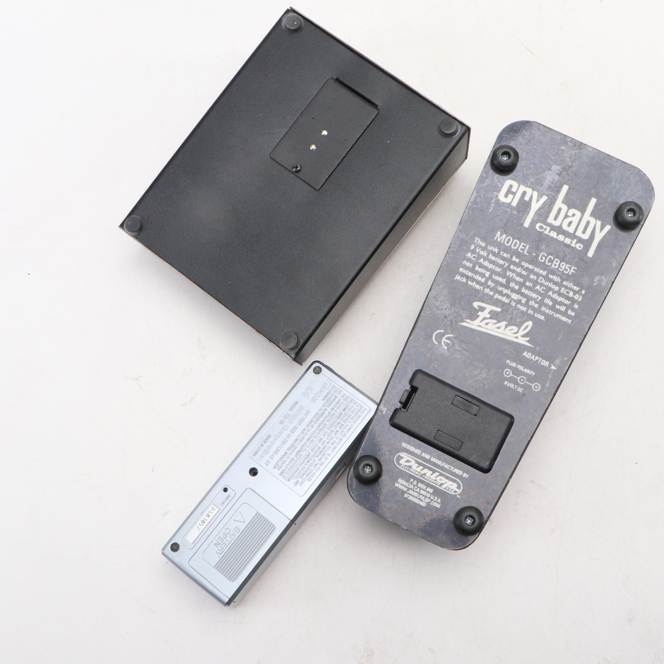 Guitar Stand with Cry-Baby Pedal, Big Muff Guitar Effects, Boss Chromatic Tuner