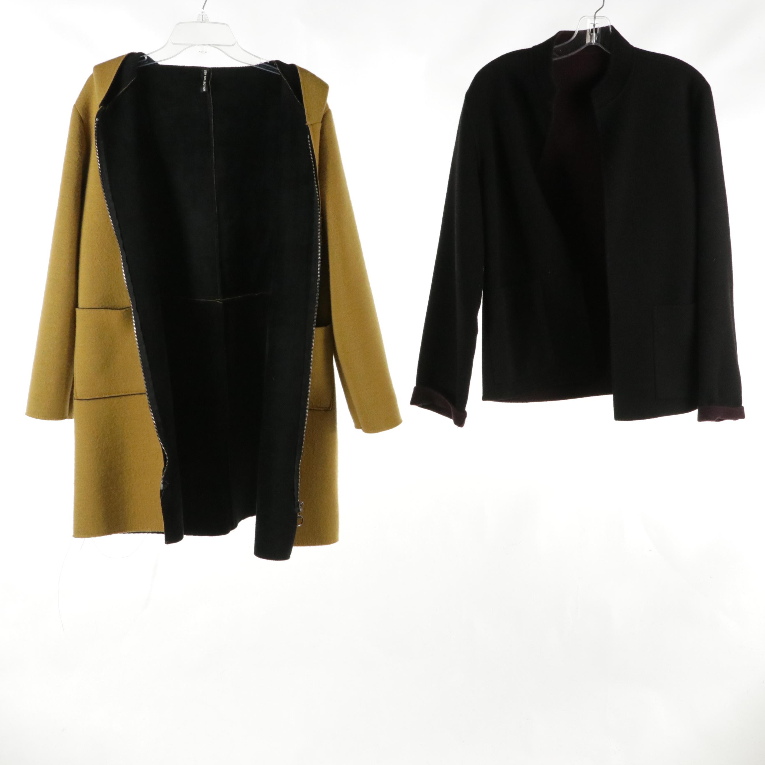 Carole Little and Other Reversible Wool Coat, New Collection Hooded Zip Jacket