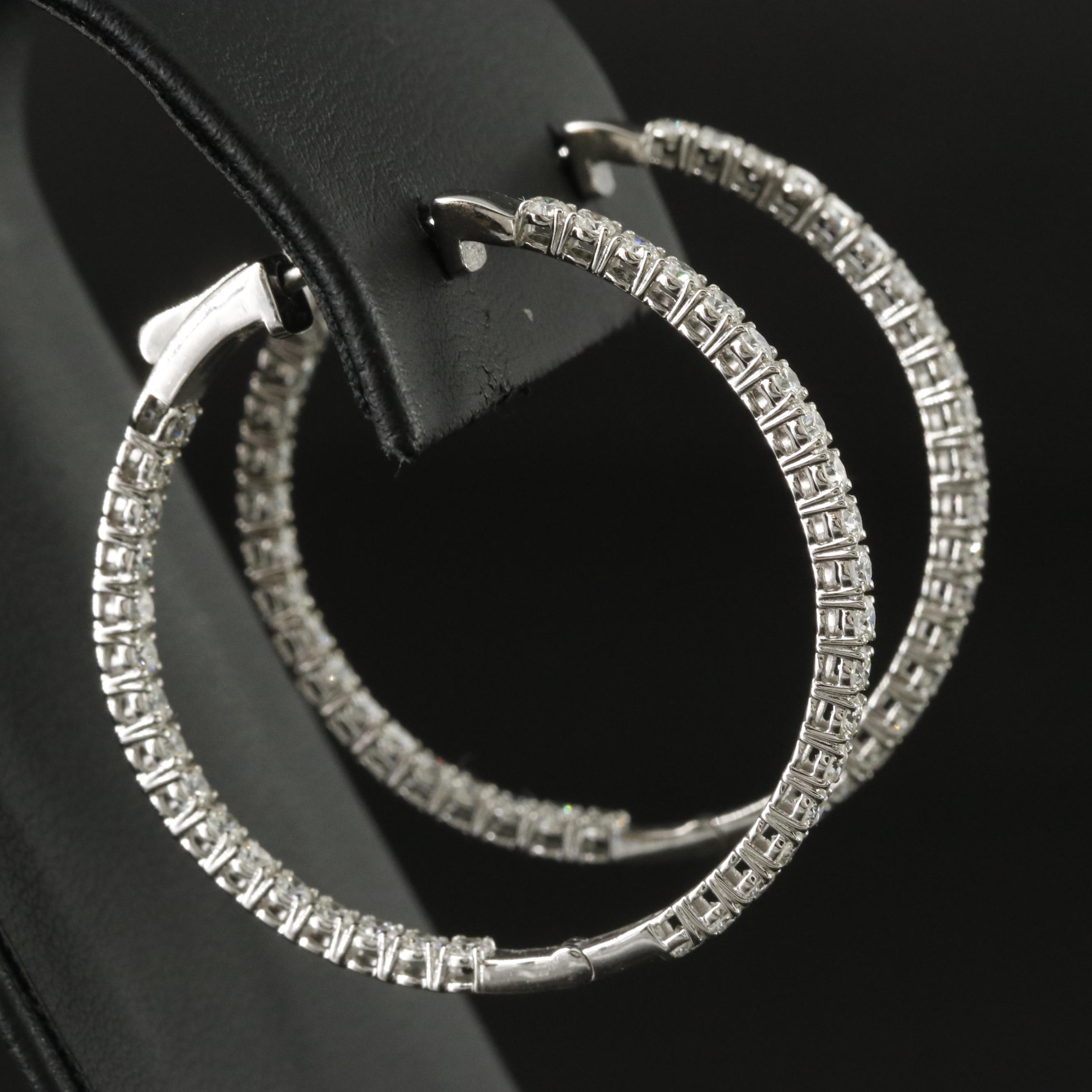 Platinum 2.87 CTW Diamond Inside Out Hoop Earrings