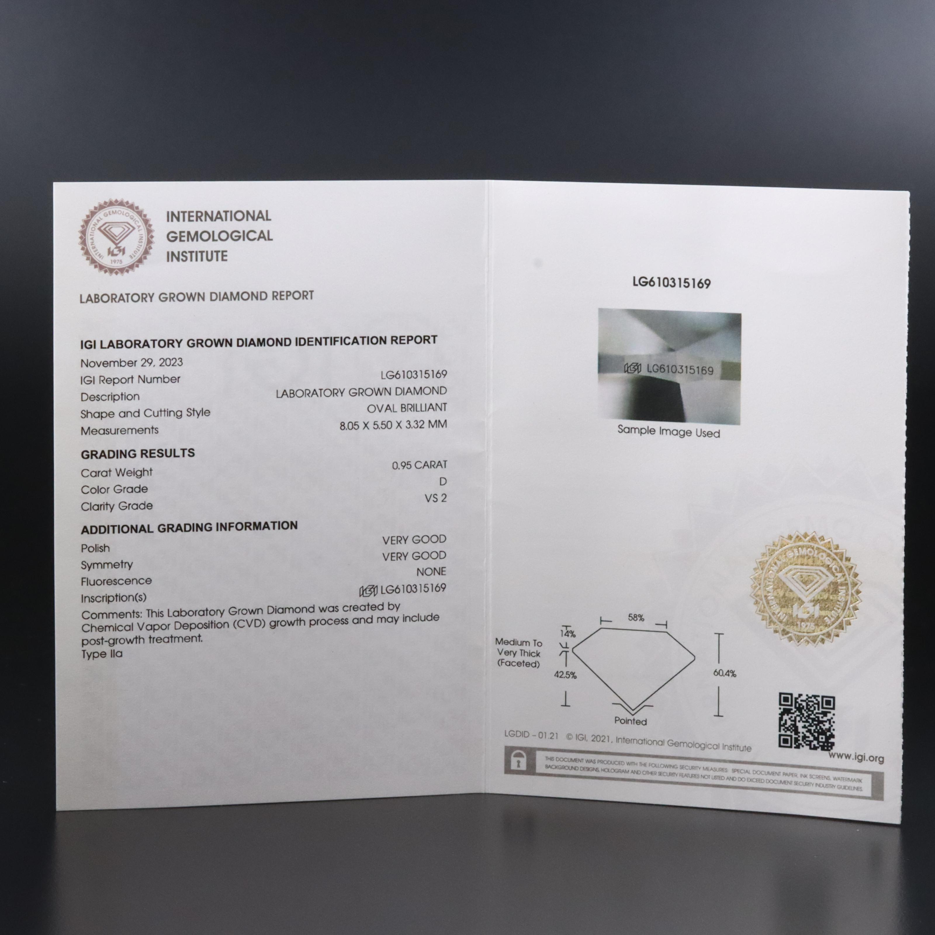 14K 3.78 CTW Lab Grown Diamond Ring with Open Shank Design and IGI Reports