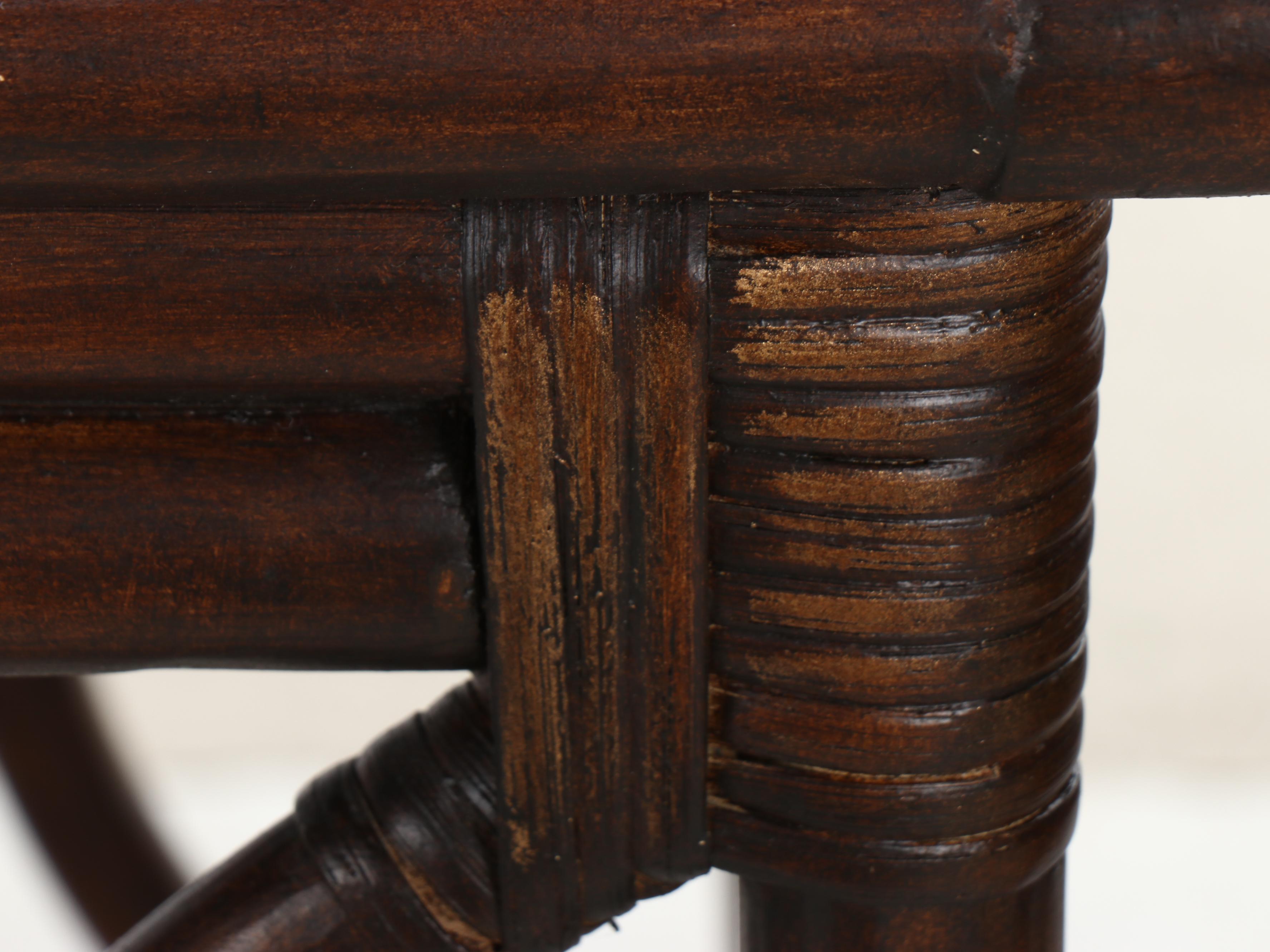 Set of Three Rattan Nesting Tables with Inset Ceramic Pineapple Tiles