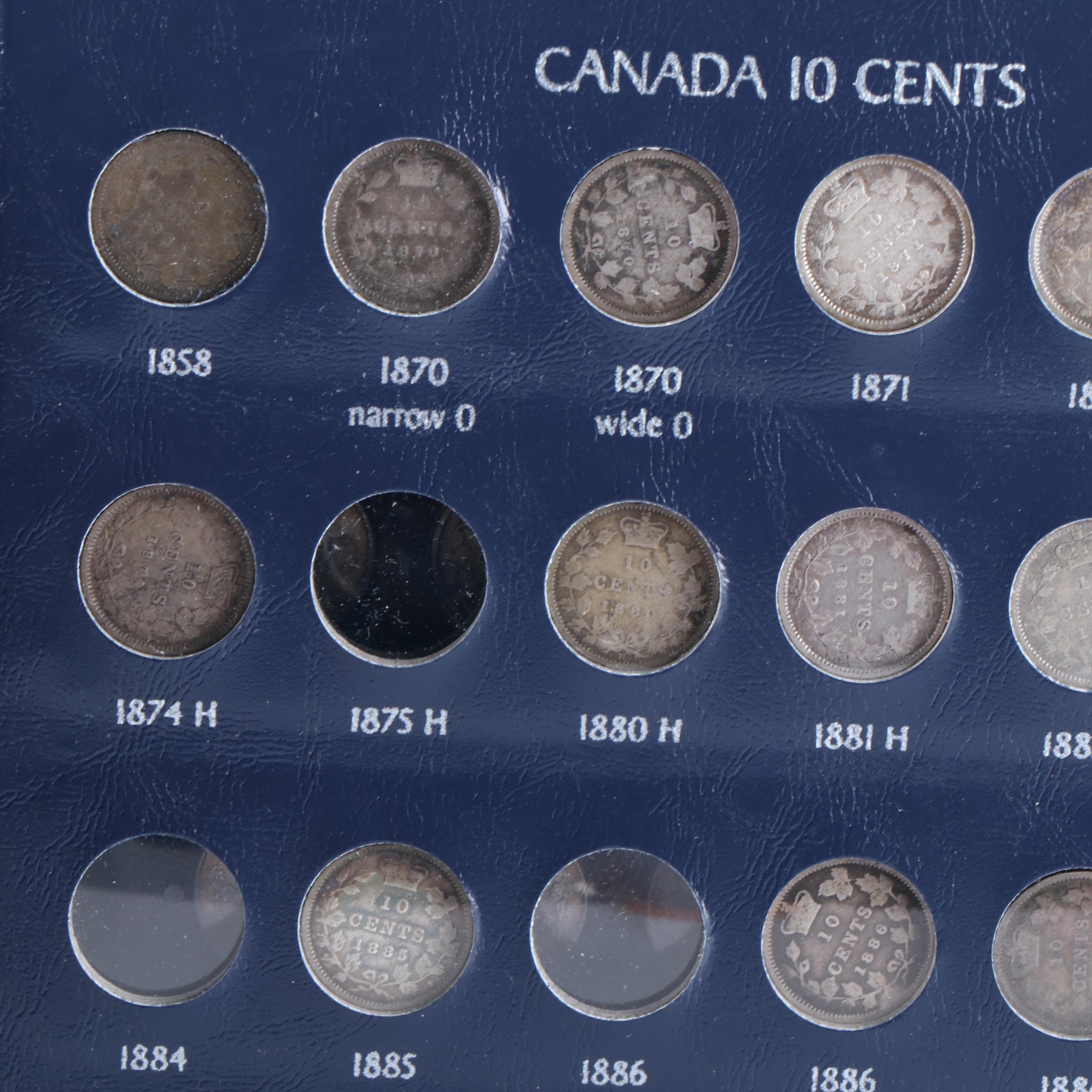 Partial Canada Ten Cents Collection with 166 Coins from 1858-2015