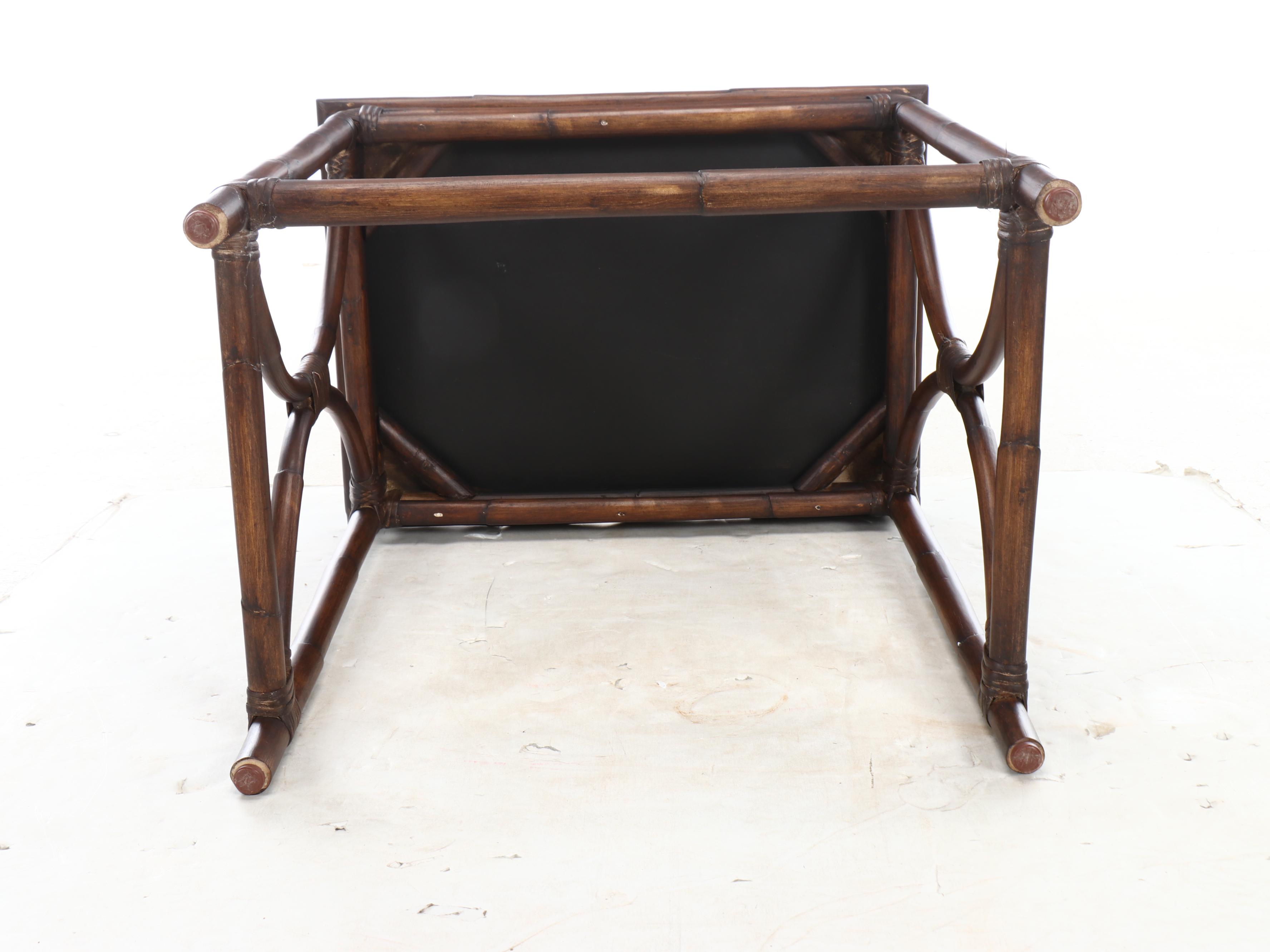 Set of Three Rattan Nesting Tables with Inset Ceramic Pineapple Tiles