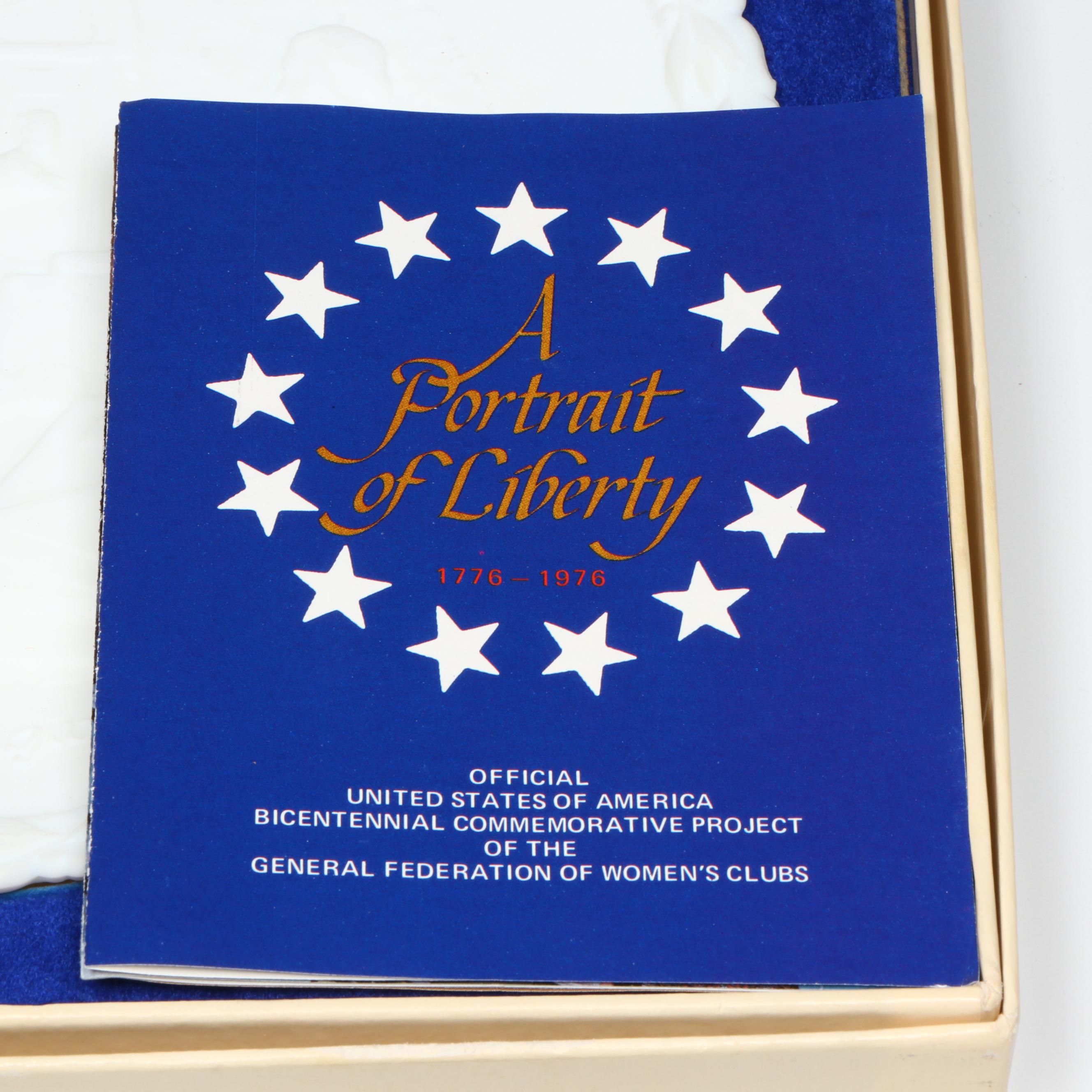 Fenton "A Portrait of Liberty" Glass Plate with Danish Porcelain Trinket Dishes