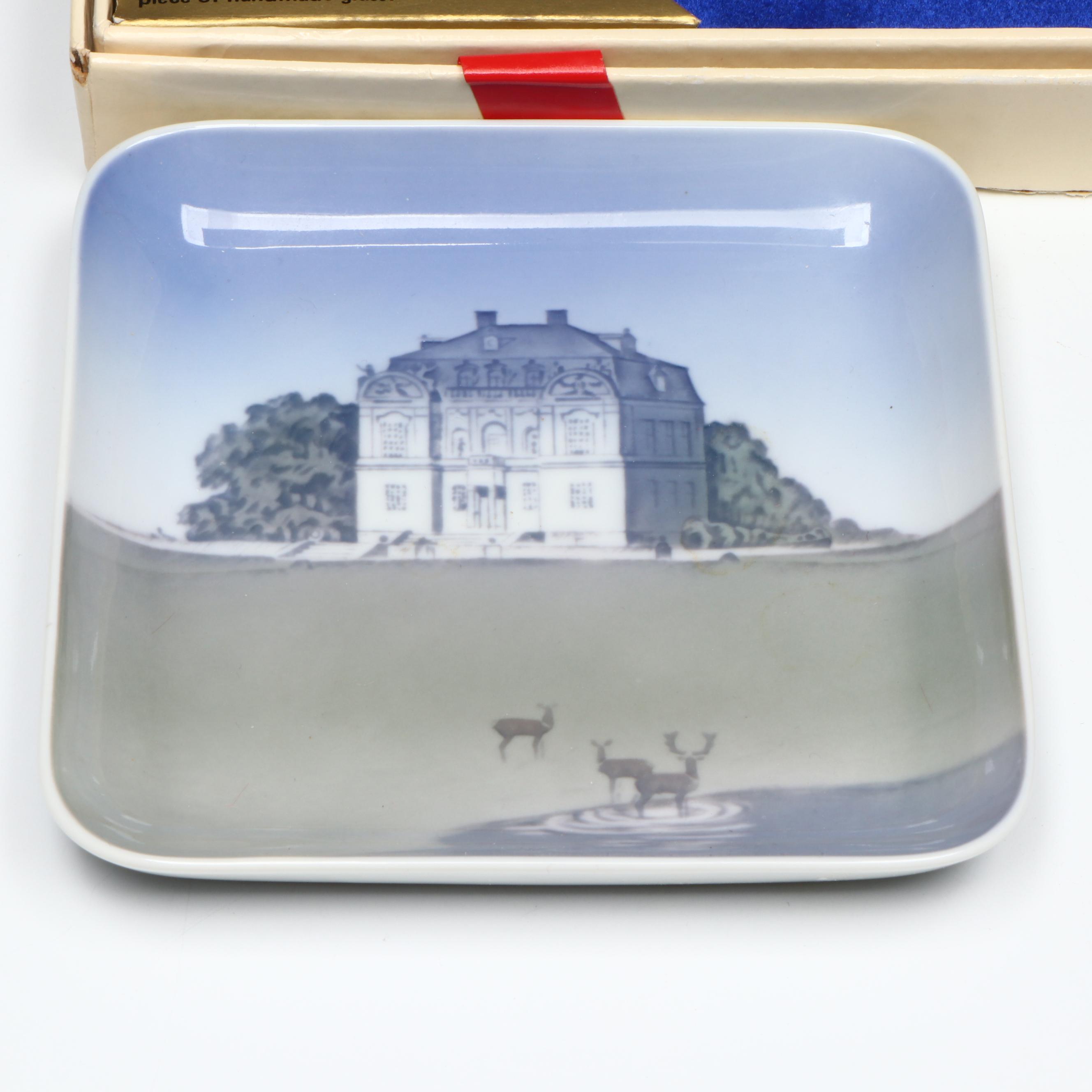 Fenton "A Portrait of Liberty" Glass Plate with Danish Porcelain Trinket Dishes