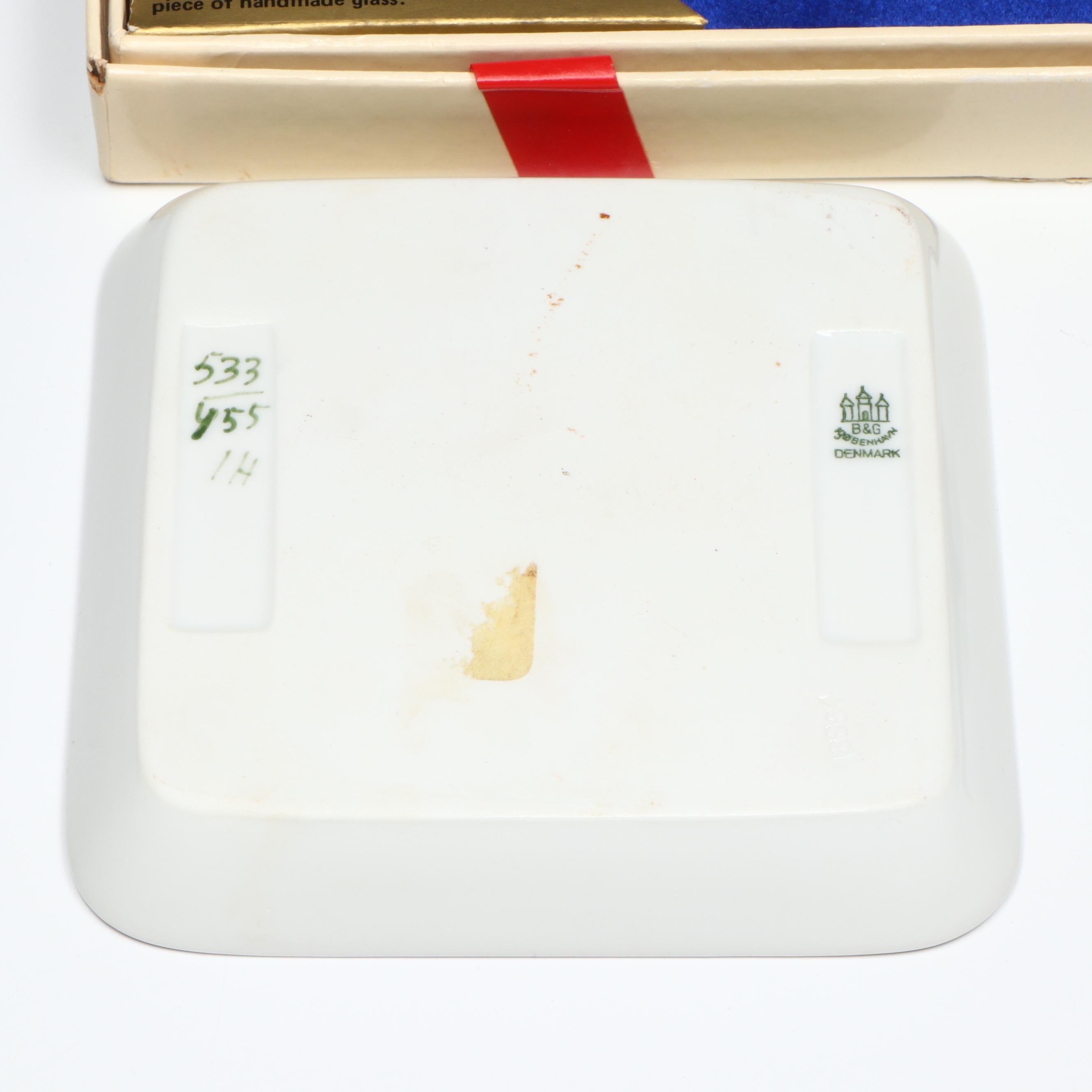 Fenton "A Portrait of Liberty" Glass Plate with Danish Porcelain Trinket Dishes