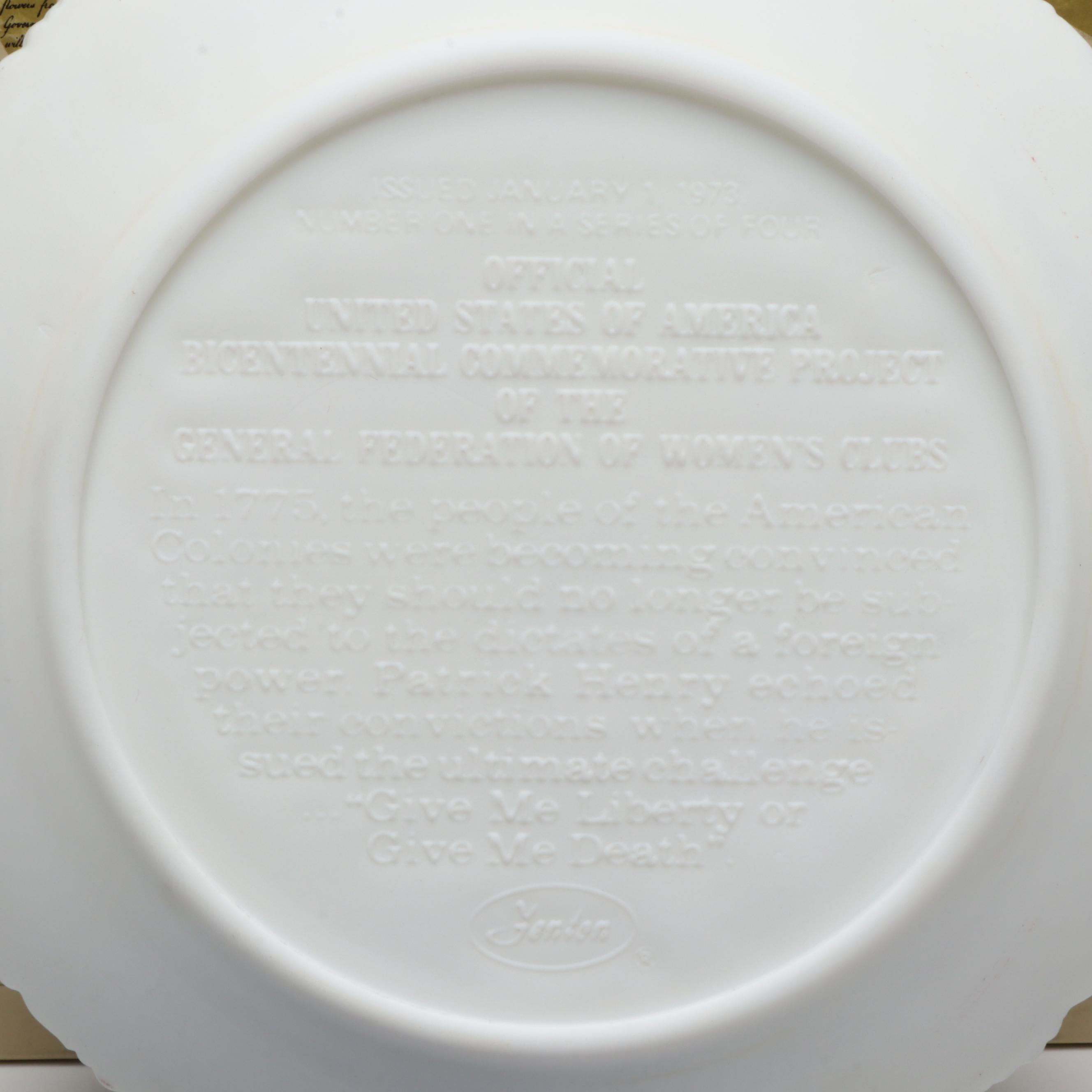 Fenton "A Portrait of Liberty" Glass Plate with Danish Porcelain Trinket Dishes