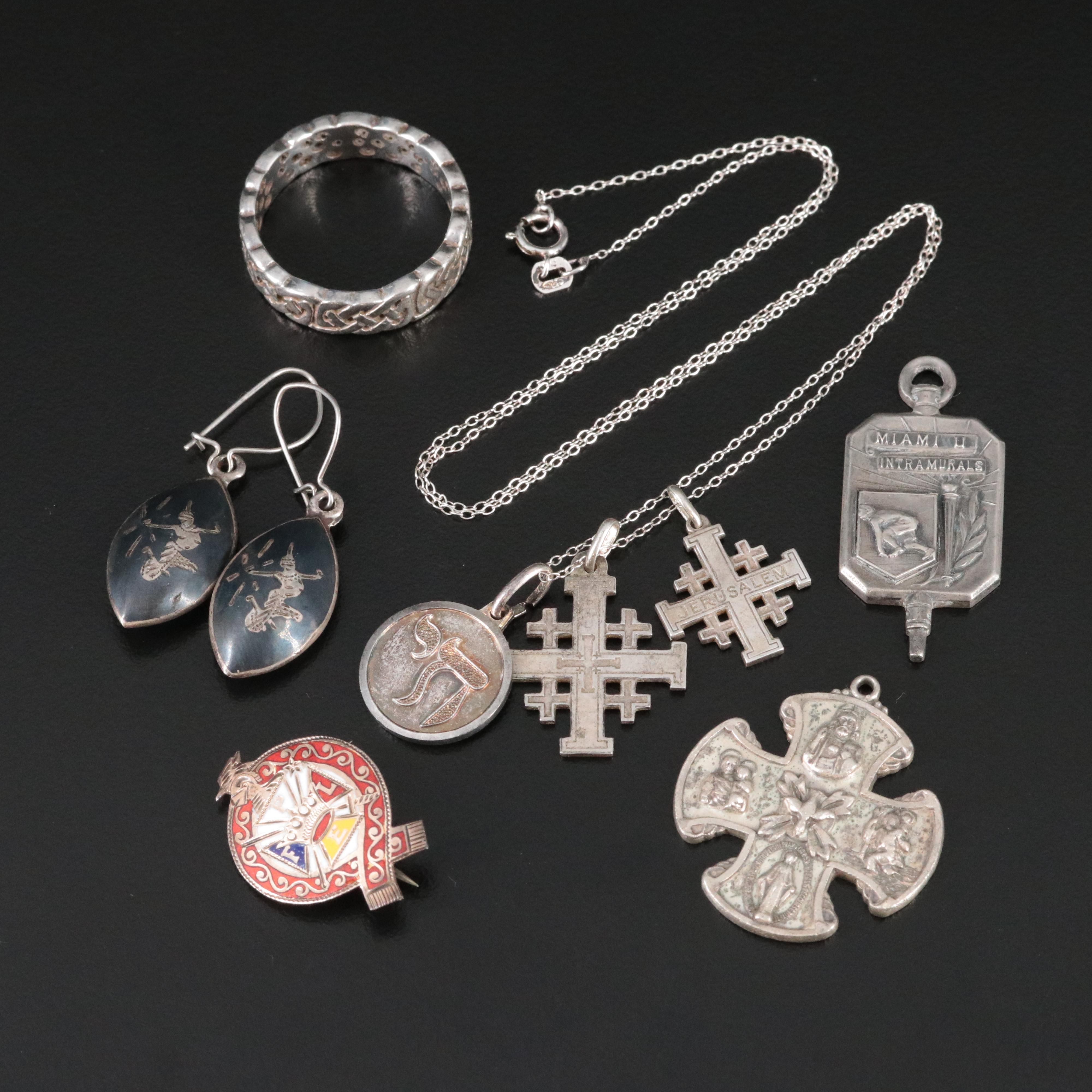 Vintage Sterling and 800 Silver Jewelry Collection Including Siam Niello