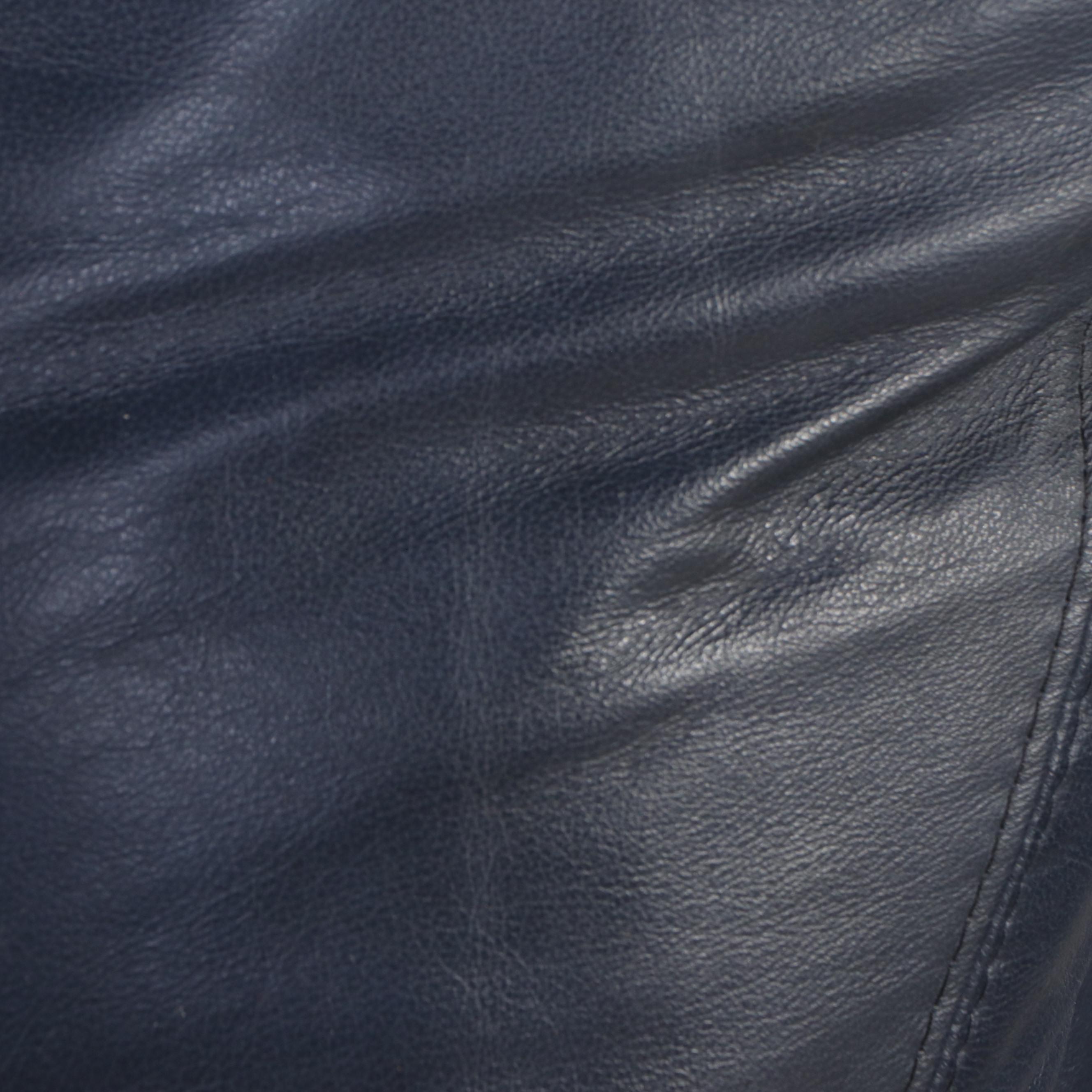 Blue Leather Upholstered Two-Piece Reclining Sectional Sofa