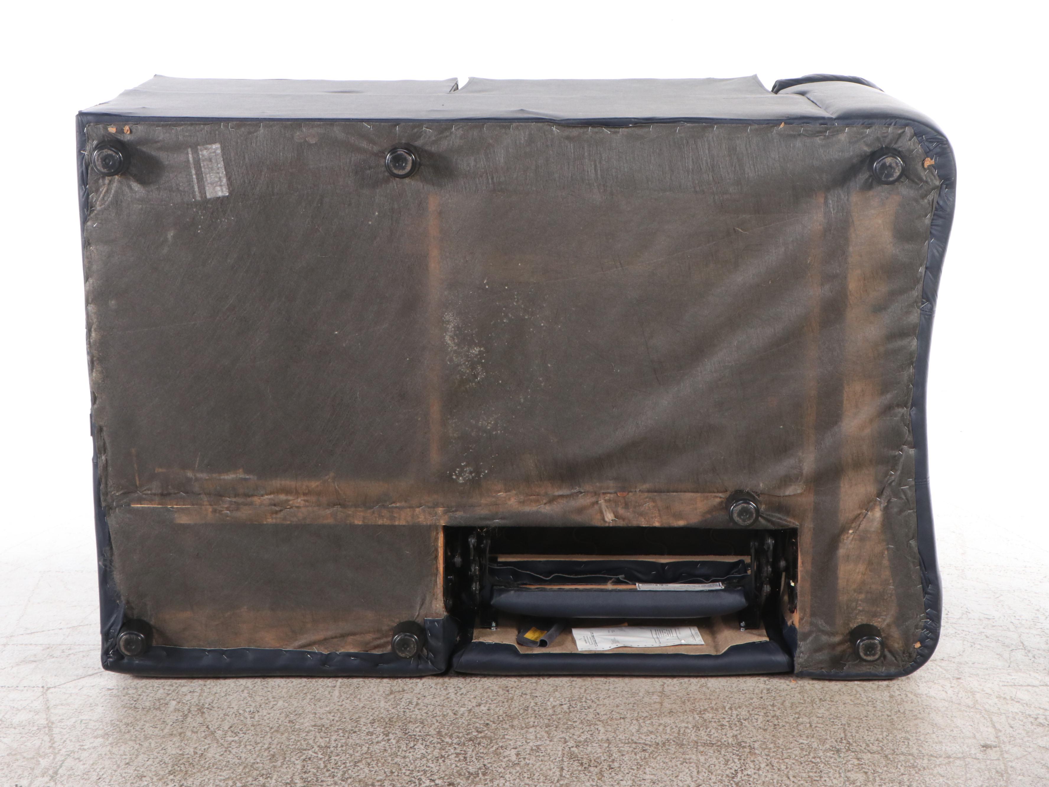 Blue Leather Upholstered Two-Piece Reclining Sectional Sofa