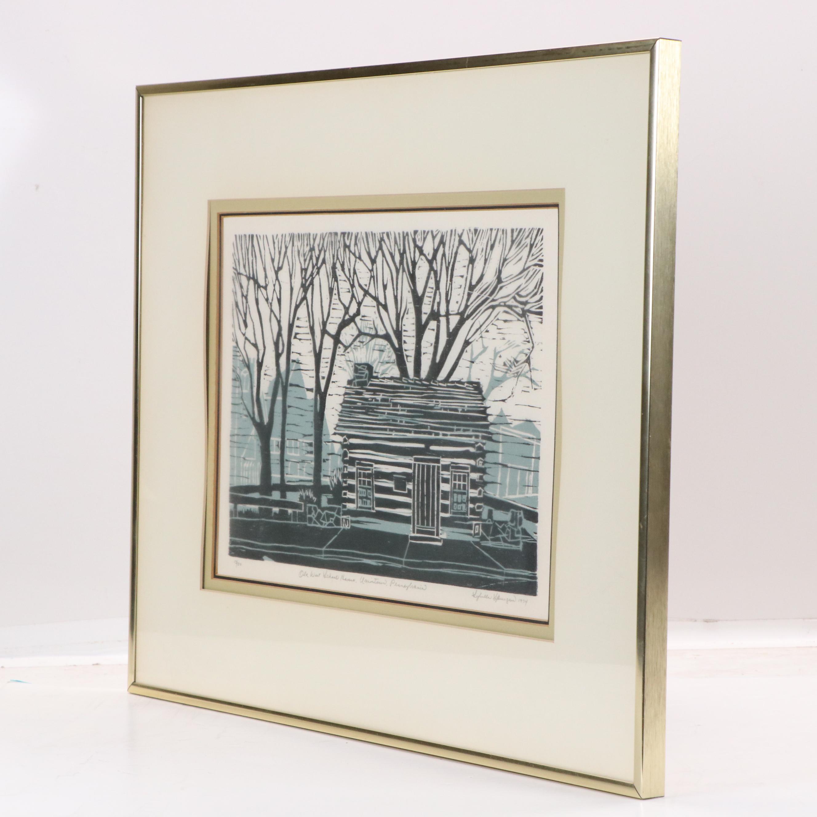 Modernist Rural Woodcut "Old West School House, Uniontown Pennsylvania"